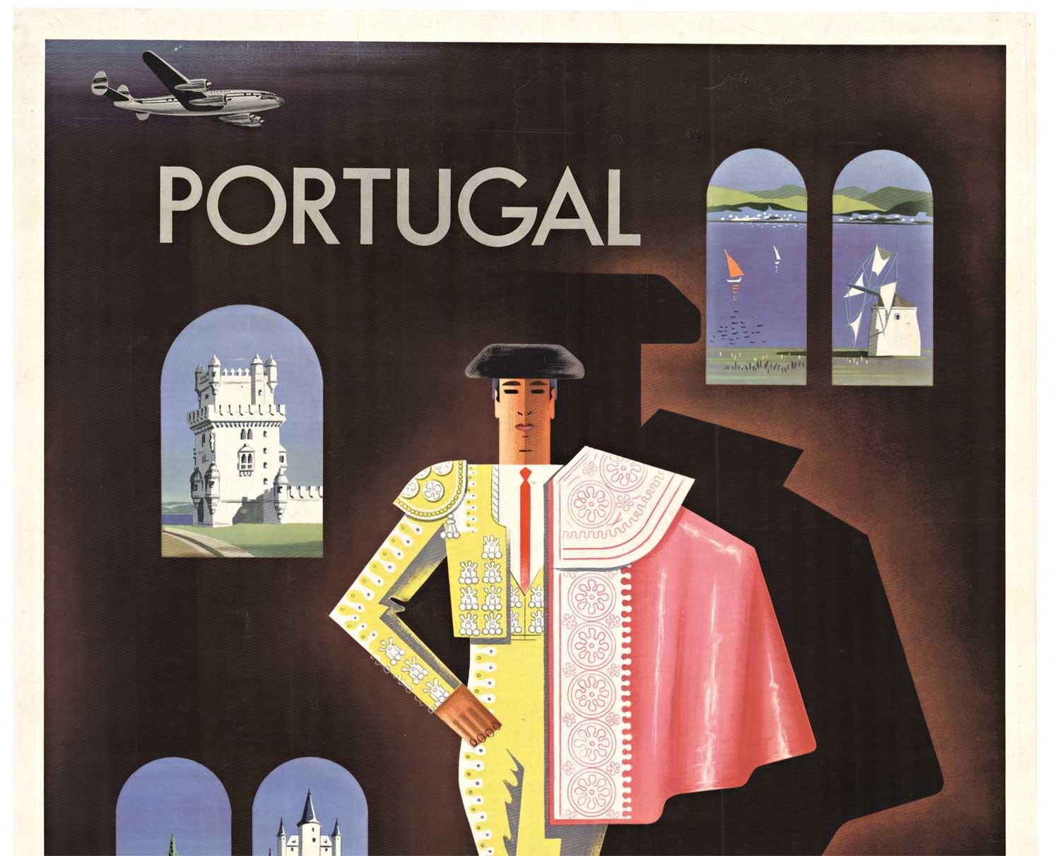 Originalplakat „Pan American World Airways“ von Clipper nach Portugal und Spanien (Schwarz), Print, von Jean Carlu