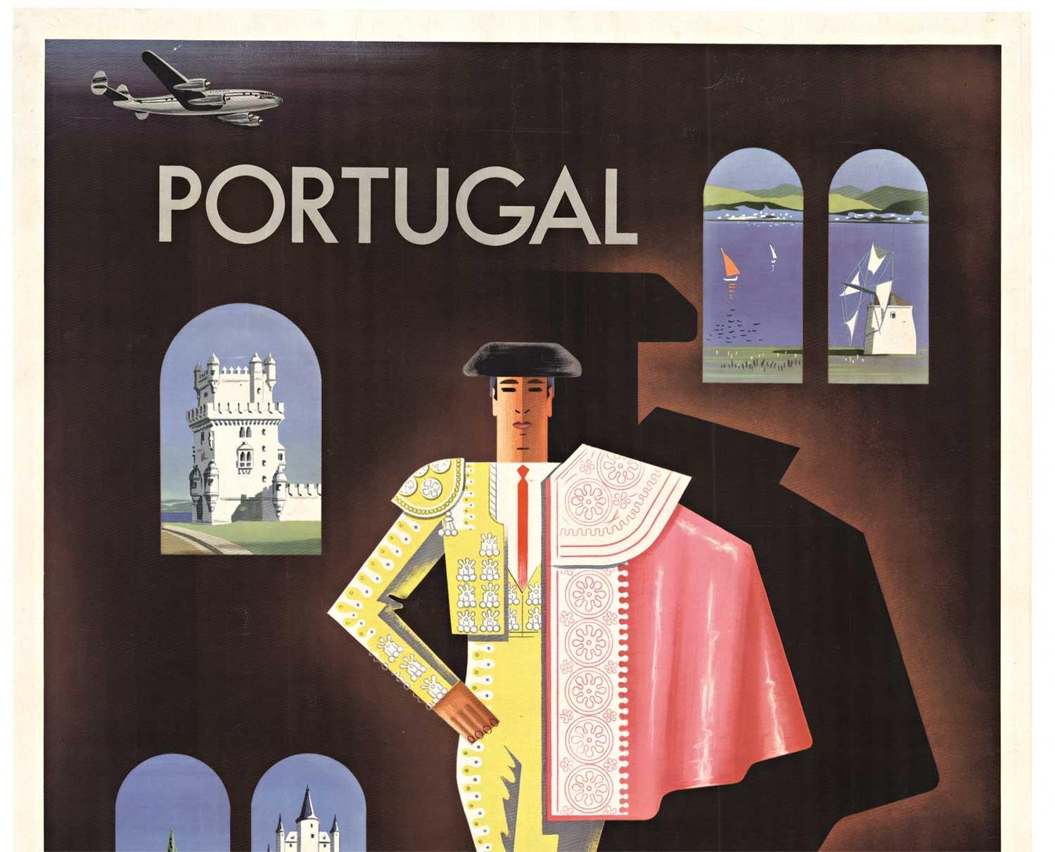 Cartel original de Pan American World Airways by Clipper a Portugal y España - Print Negro de Jean Carlu