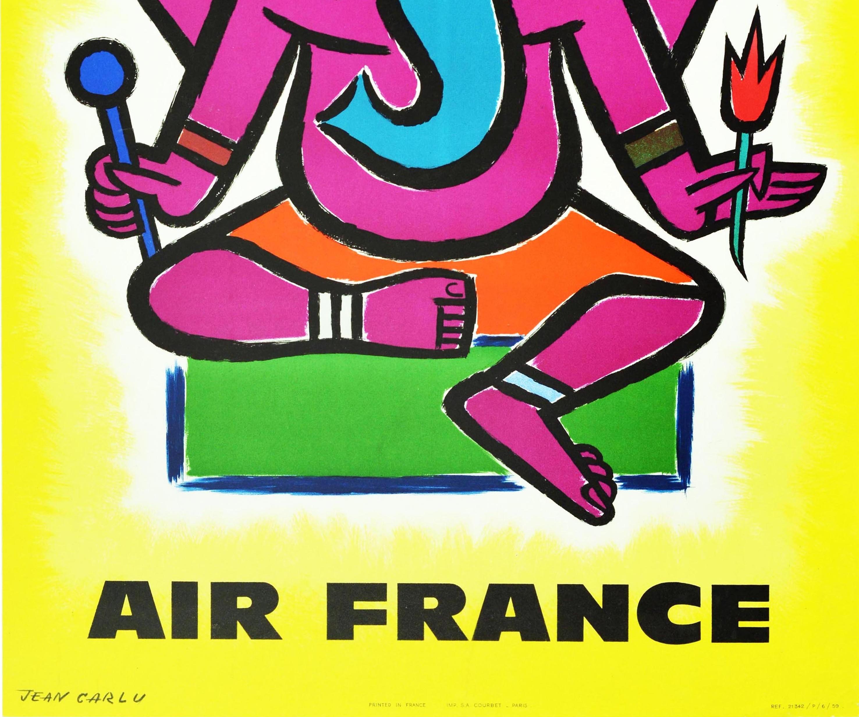 Cartel Original Vintage Aerolínea Indien Air France India Elefante Hindú Ganesha - Print Amarillo de Jean Carlu
