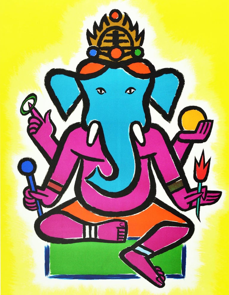 Jean Carlu - Original Vintage Airline Poster Indien Air France India Hindu  Elephant Ganesha For Sale at 1stDibs