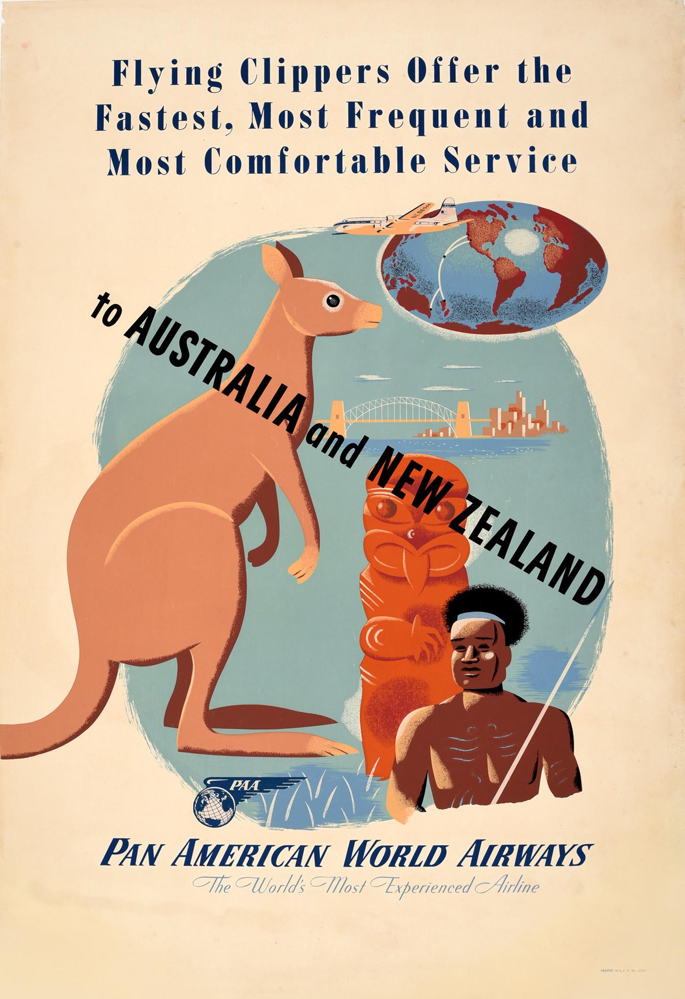 Jean Carlu Print - Original Vintage Pan Am Travel Poster To Australia And New Zealand Pan American 