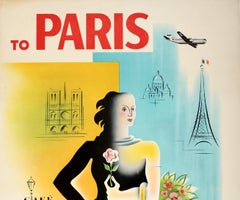 Original Vintage Pan American Poster To Paris France Pan Am Airline Travel Art
