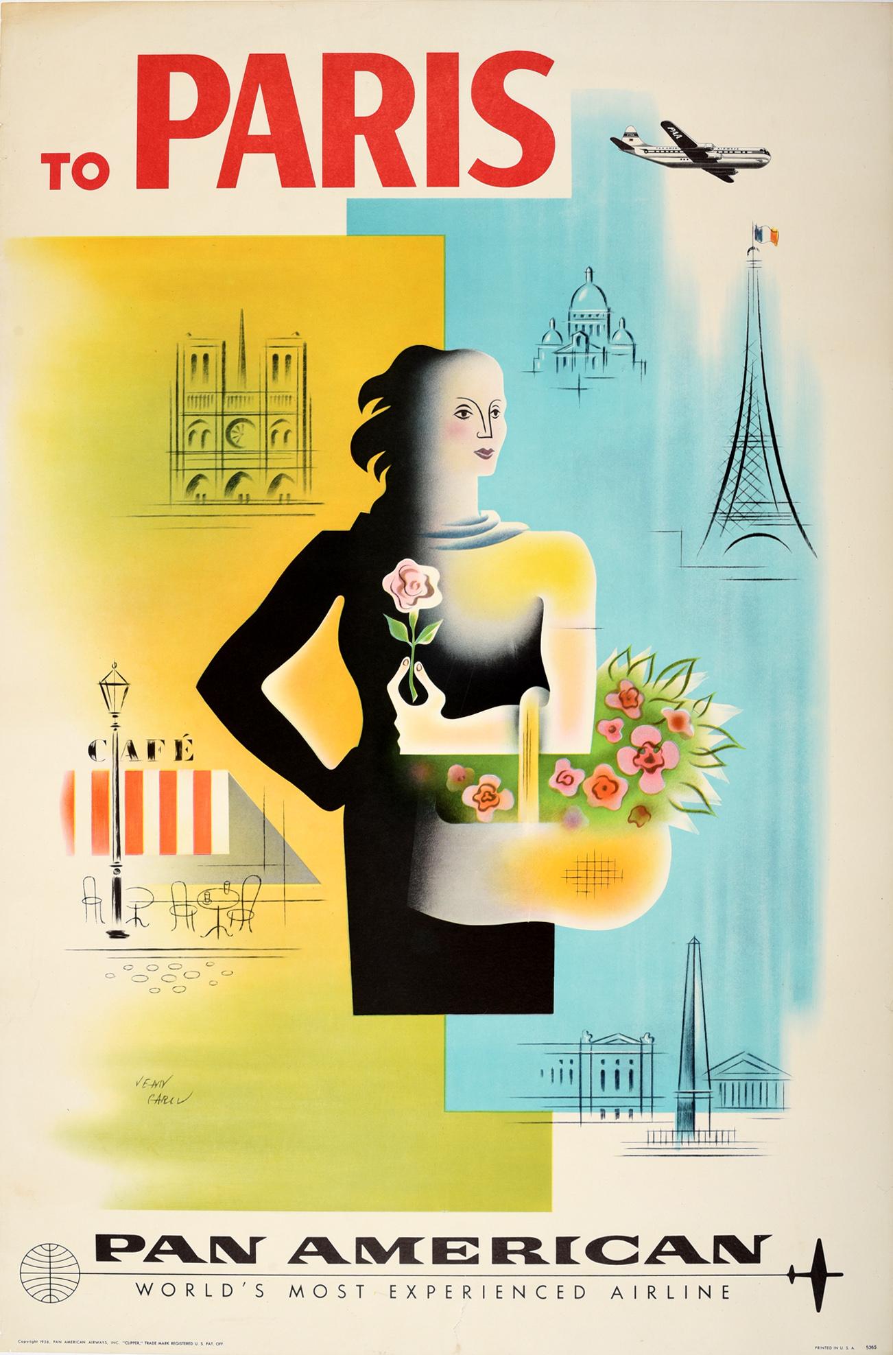 Jean Carlu Print - Original Vintage Poster To Paris Pan American Air Travel Eiffel Tower Notre Dame