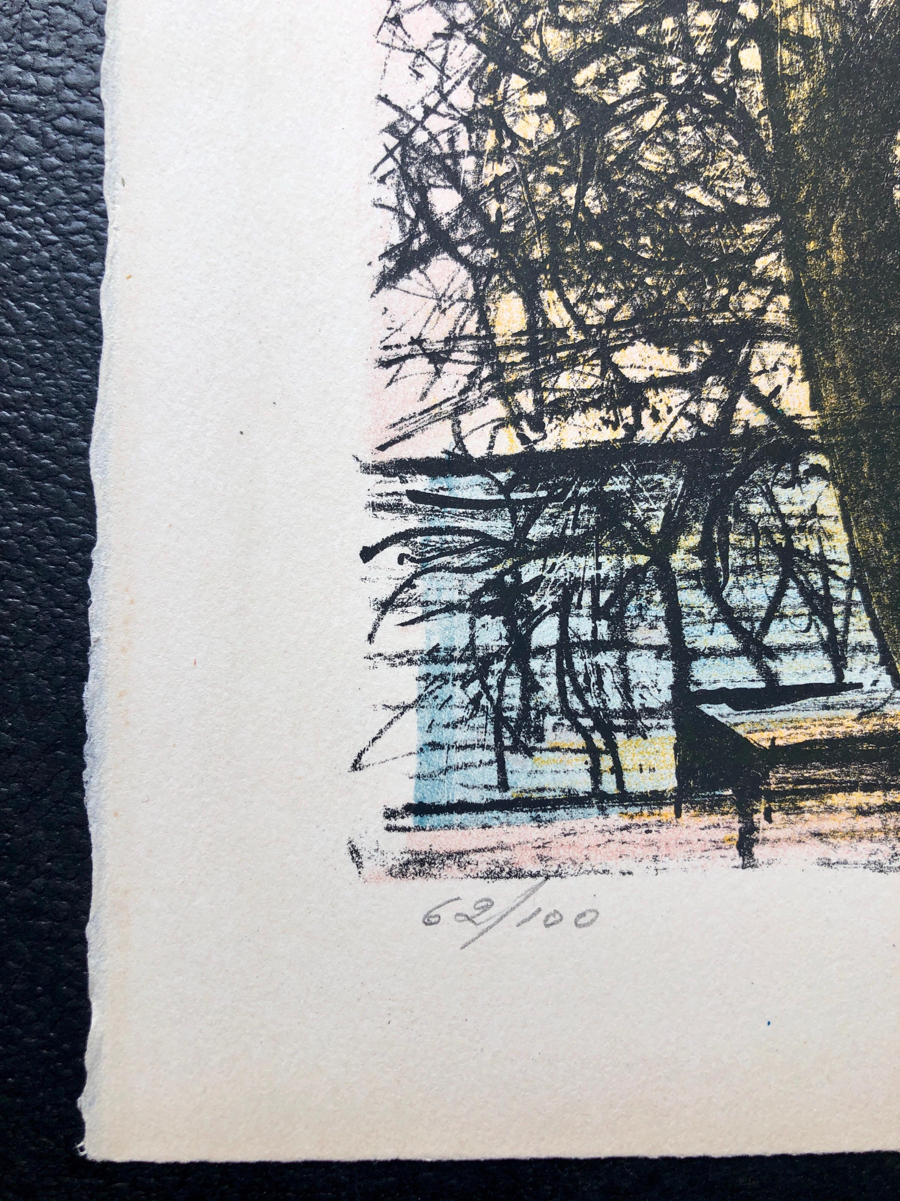 1968 Carzou Litografia a colori modernista francese Museo del Louvre Parigi - Abstract Print Grigio di Jean Carzou