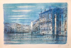 Carzou French Modernist Color Lithograph Grand Canal Venice with Gondola Boat