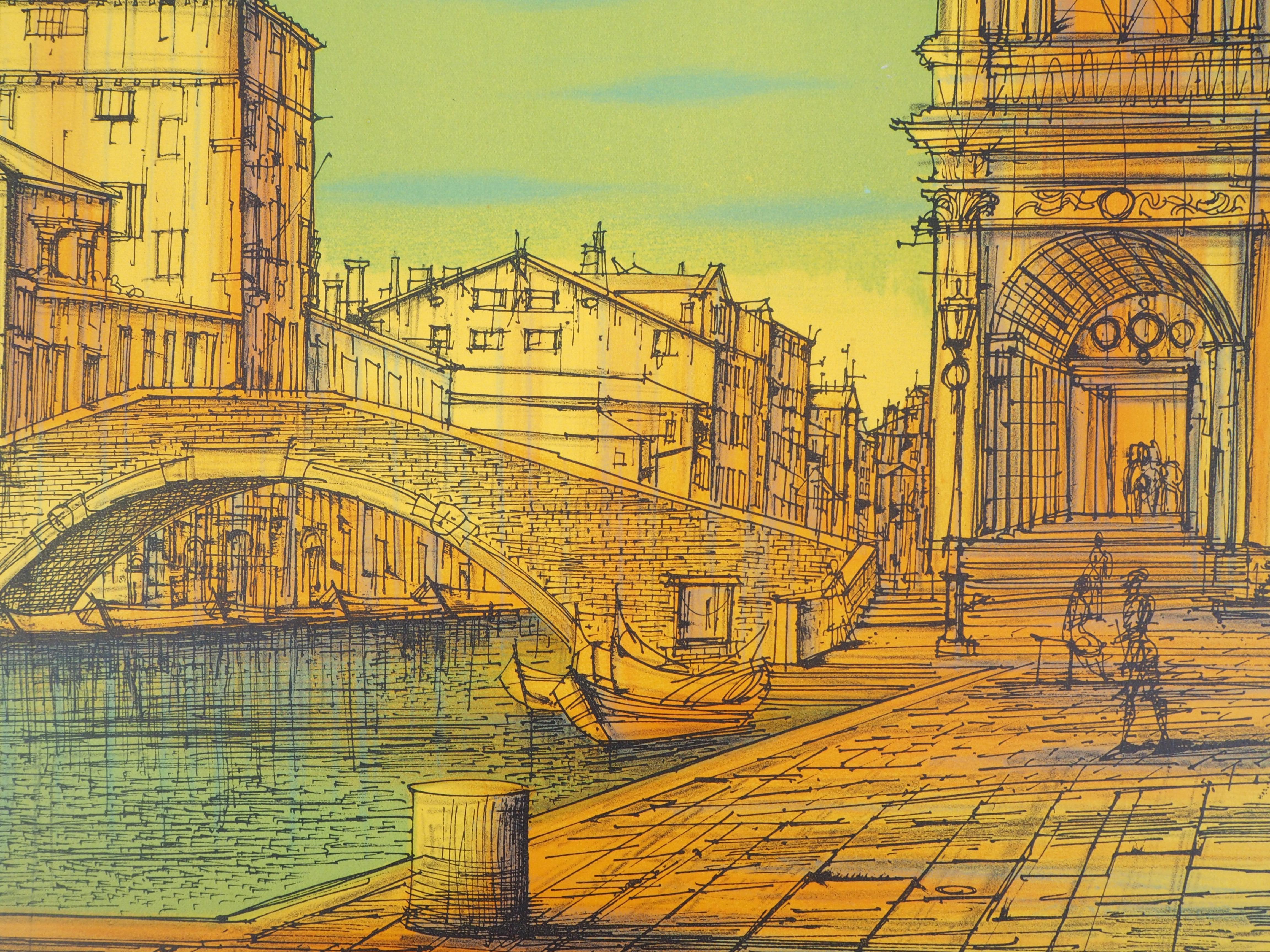 Italy : Venice - Original Lithograph Handsigned and Numbered - Brown Landscape Print by Jean Carzou