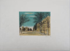 Paris : Boulevard des Invalides - Lithographie originale signée à la main, 1958