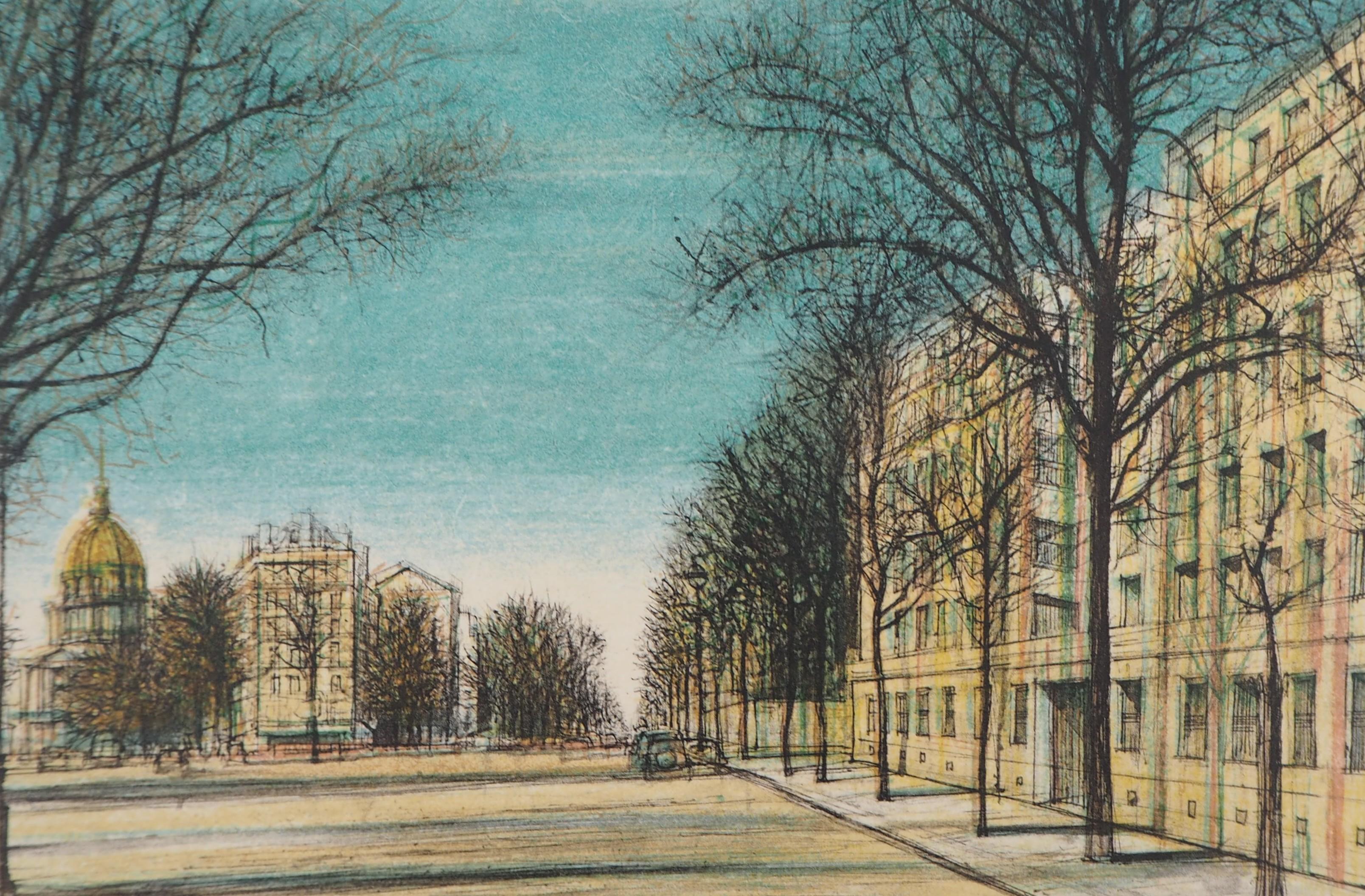 Paris: Boulevard des Invalides - Original Handsigned Lithograph, 1958 - Modern Print by Jean Carzou