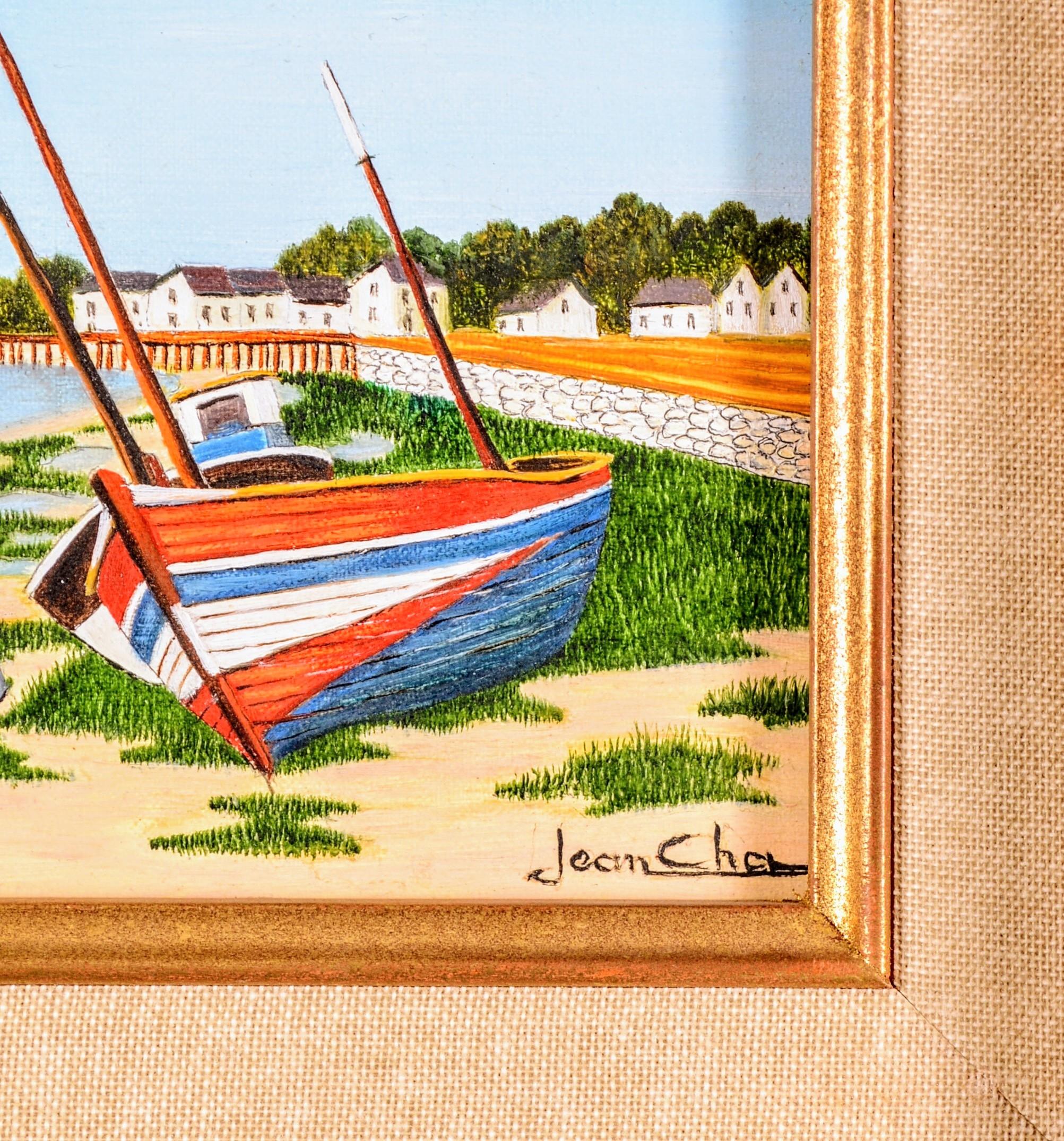 A superb mid 20th century French naïf oil on canvas depicting cockle fishermen on a beach, by Jean Cha. Excellent quailty and condition work, signed lower right and presented in a fine Delf frame.

The work of Jean Cha is represented in the Musée