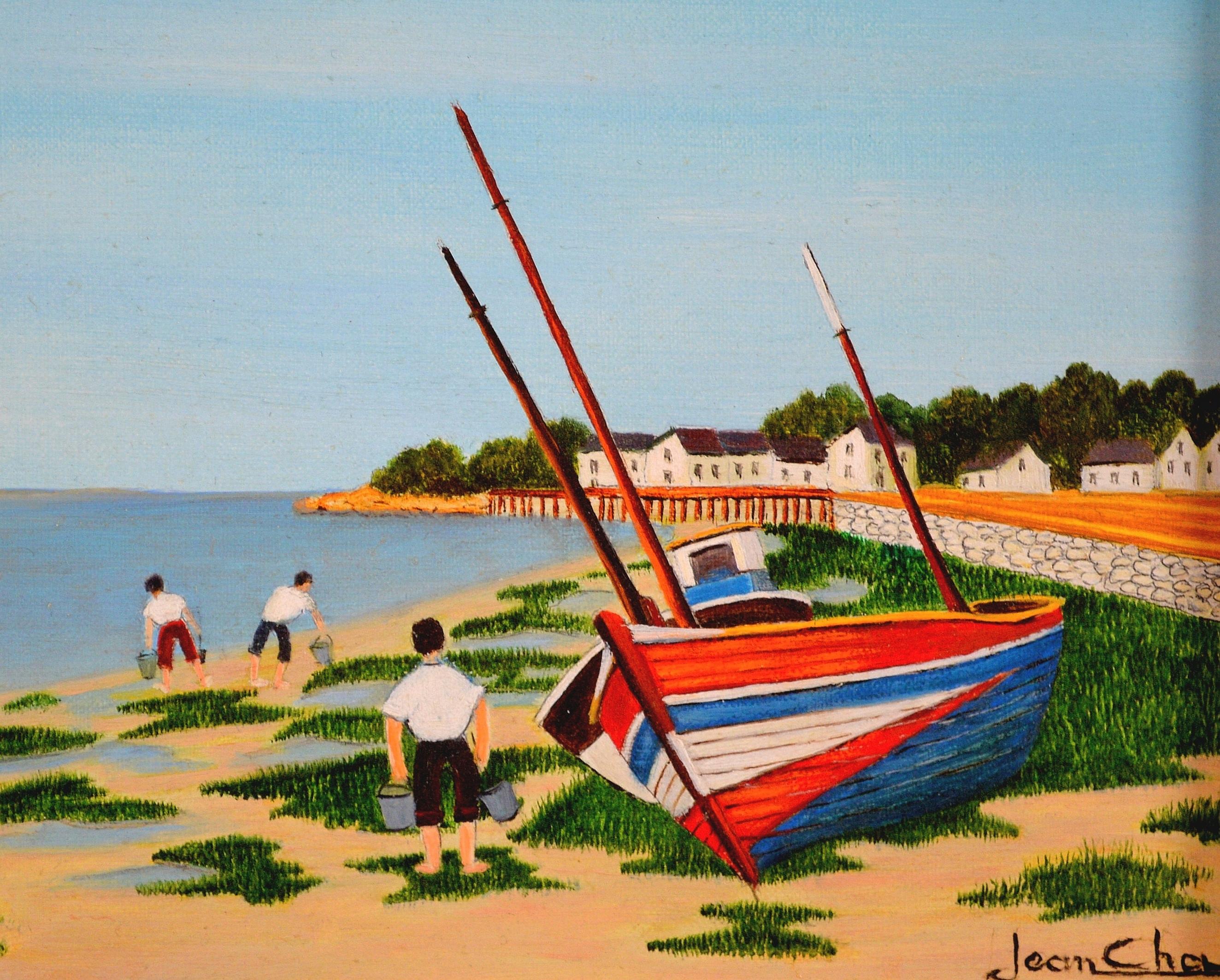 * Keine US-Zölle oder Steuern auf diesen Artikel zu zahlen.

Eine hervorragende Mitte des 20. Jahrhunderts Französisch naïf Öl auf Leinwand, die Herzmuschel Fischer am Strand, von Jean Cha. 

Ausgezeichnete Qualität und Zustand Arbeit, signiert