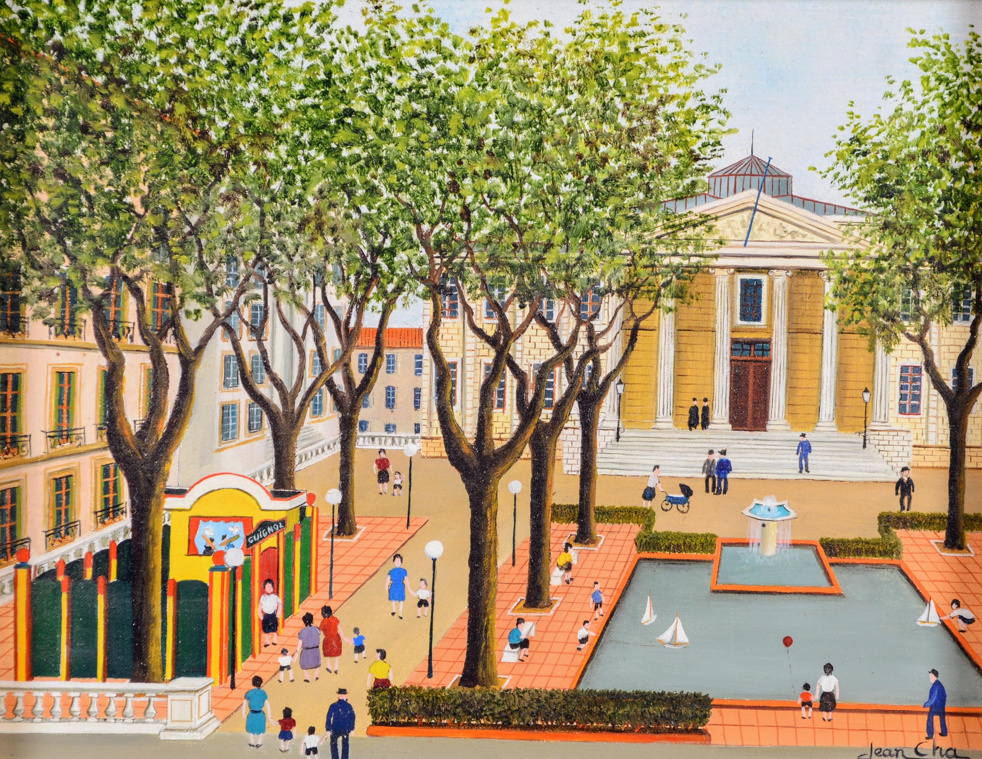 Le Palais de Justice - Pintura al óleo naïf marsellesa francesa de mediados del siglo XX - Painting de Jean Cha