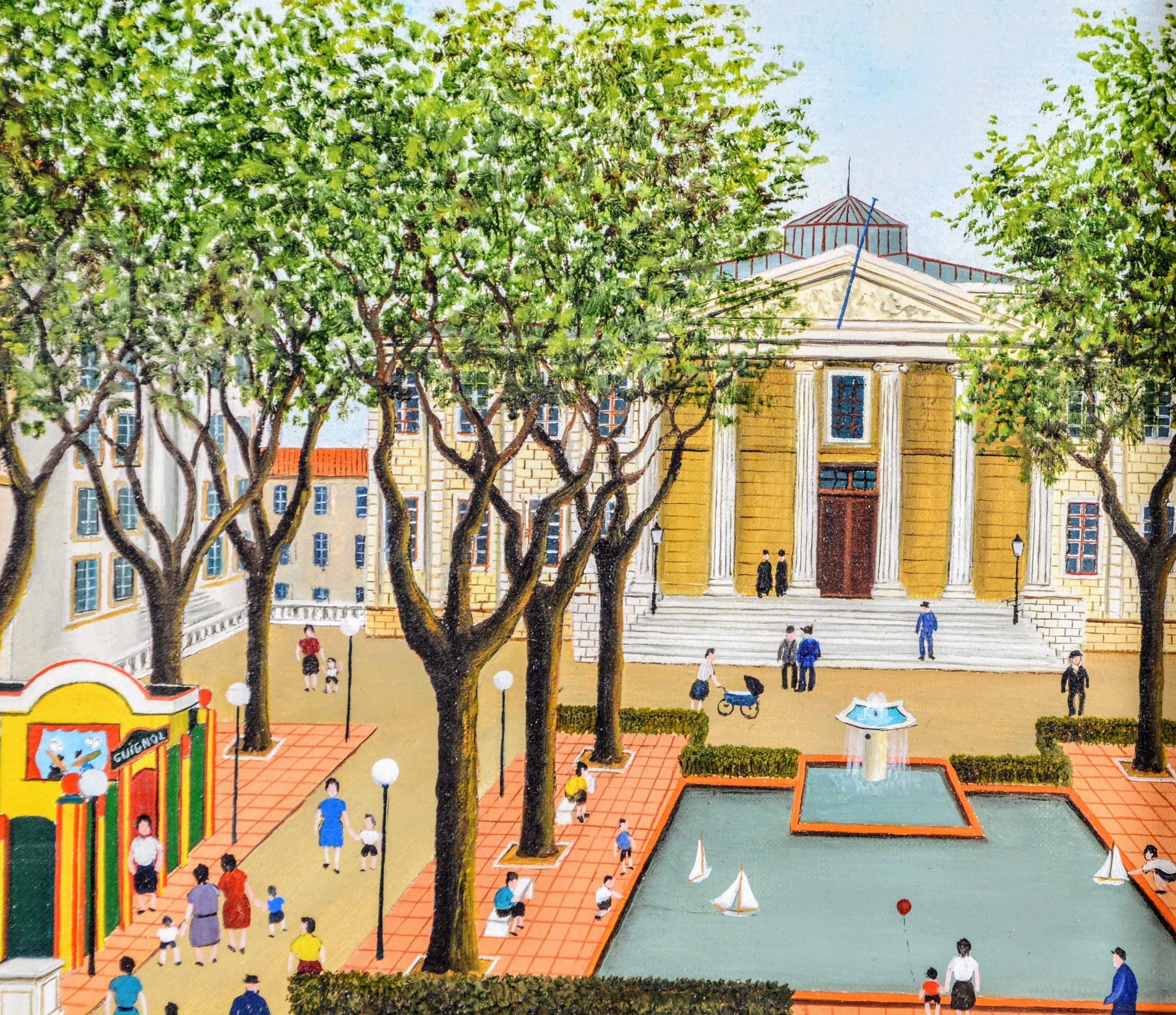 Le Palais de Justice - Pintura al óleo naïf marsellesa francesa de mediados del siglo XX - Landscape Painting Marrón de Jean Cha