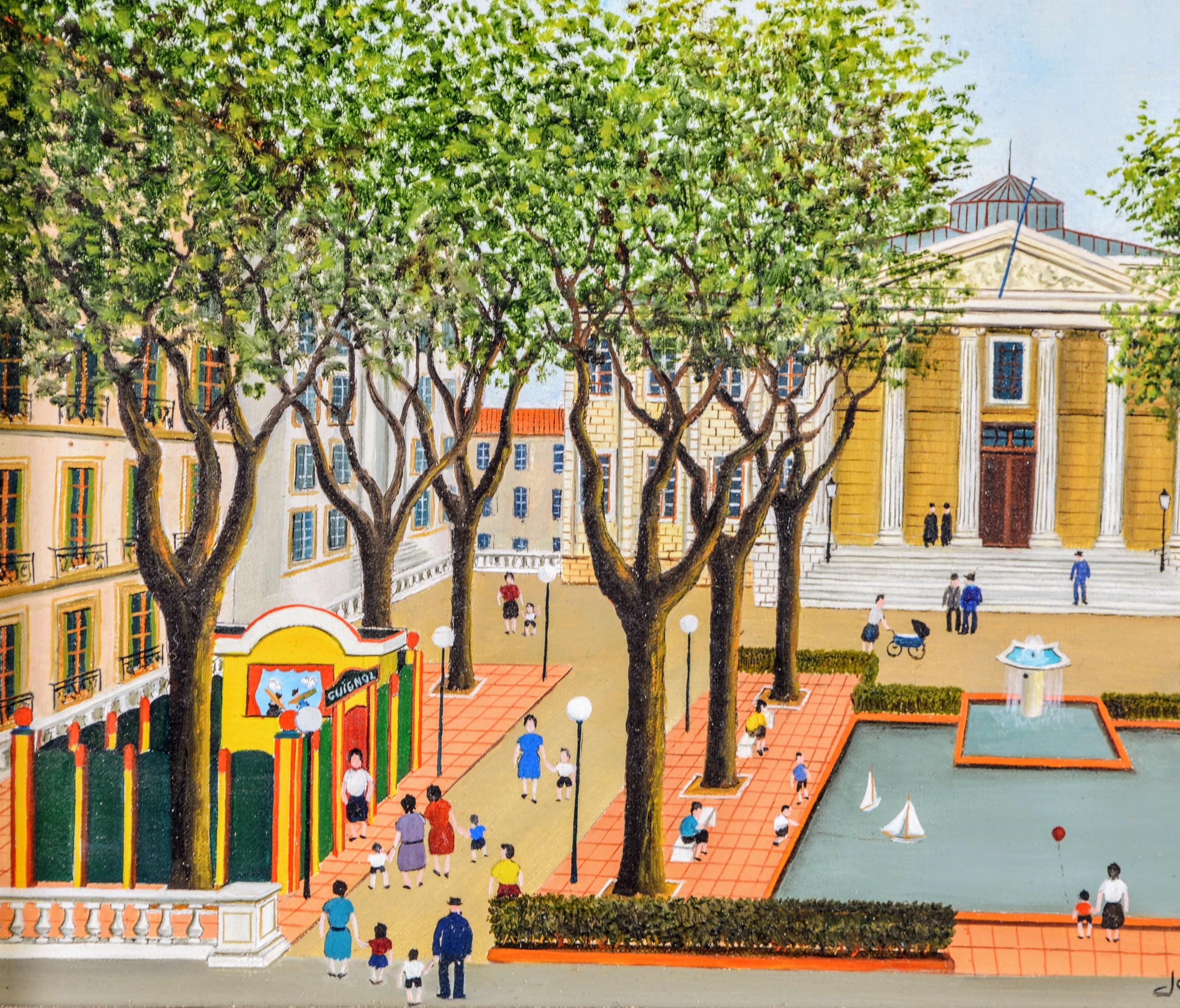 Le Palais de Justice - Pintura al óleo naïf marsellesa francesa de mediados del siglo XX en venta 1