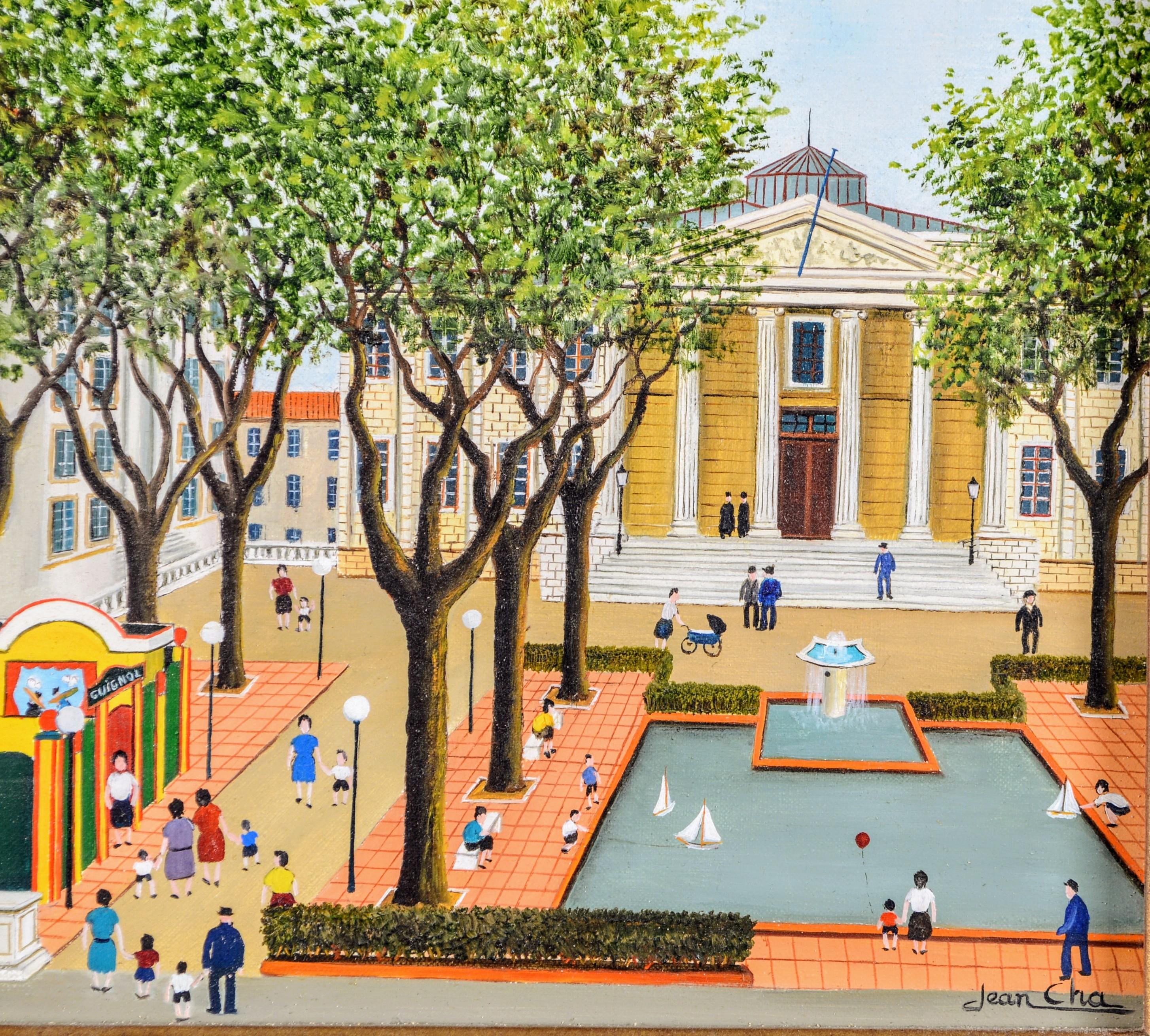 Le Palais de Justice - Pintura al óleo naïf marsellesa francesa de mediados del siglo XX en venta 2