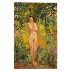 Antique Jean Chaleye (French, b. 1878 - d. 1960), "Nude In Nature" Painting.