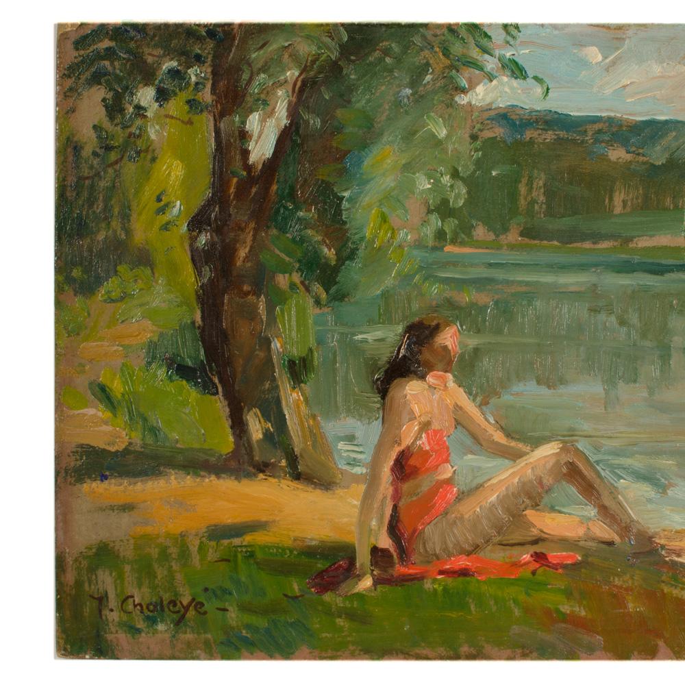 Peinture « French » Jean Chaleye, « Red Bikini » Bon état - En vente à Philadelphia, PA