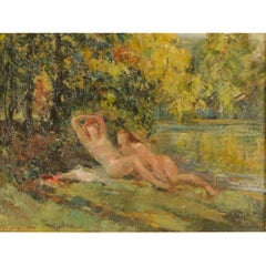 Jean Chaleye (French, b. 1878- d. 1960) "River Nymphs" painting.