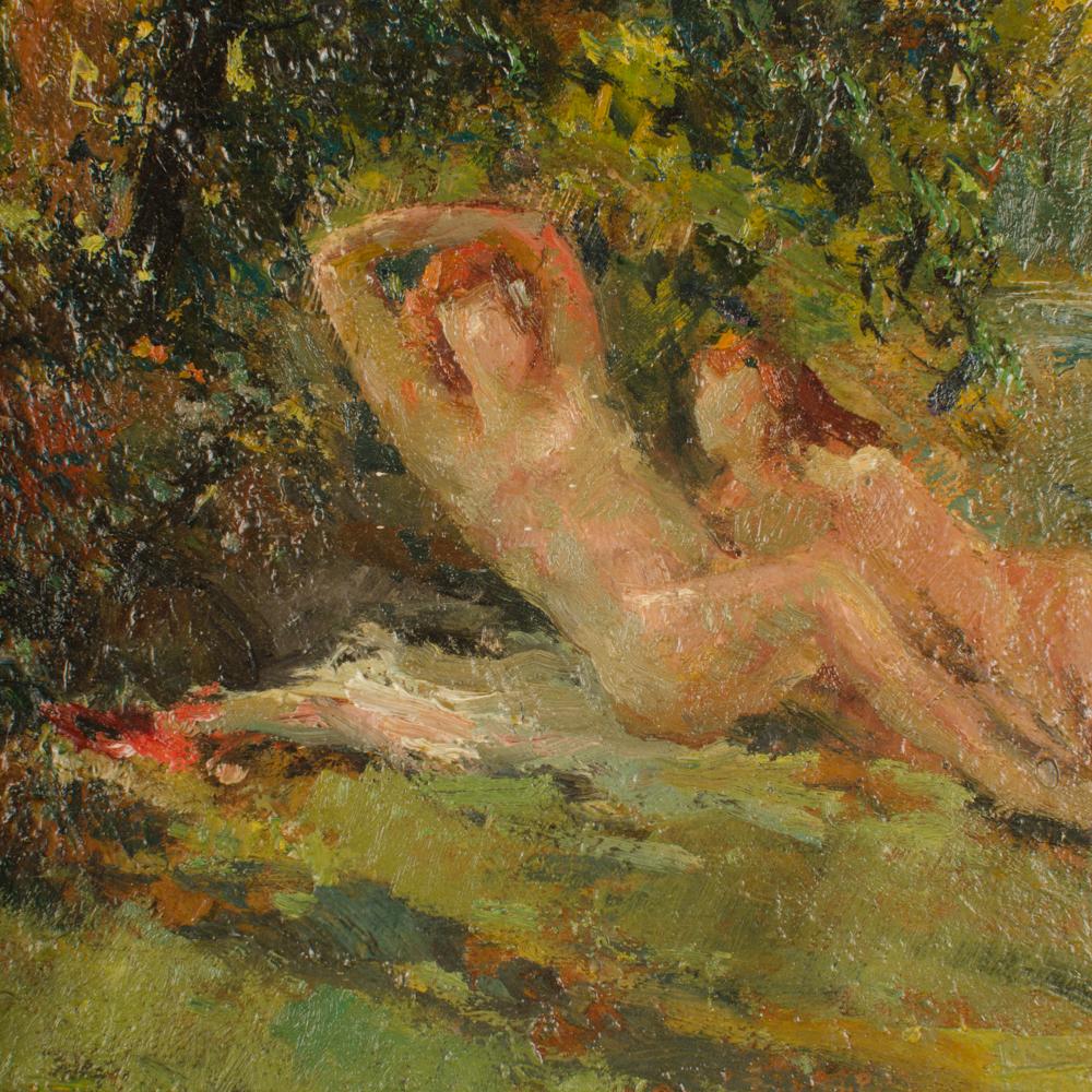 Toile Peinture à l'huile « River Nymphs » de Jean Chaleye (Français, né en 1878 - mort en 1960) en vente