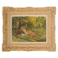 Antique Jean Chaleye (French , b. 1878 - d. 1960) "River Nymphs" Oil Painting