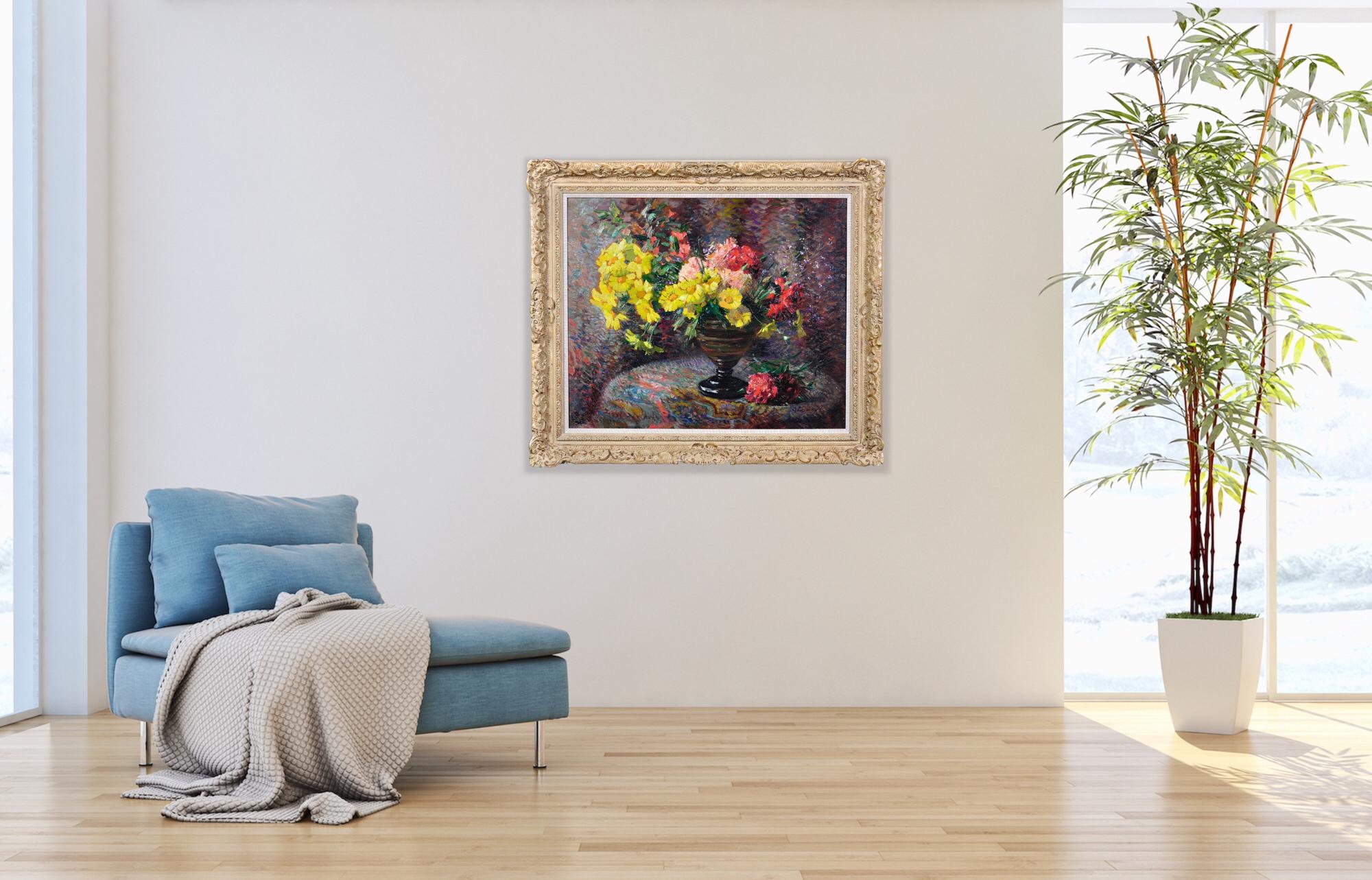 Carnations & Marigolds.Still Life.Impressionistic Pointillism.Original Painting For Sale 8