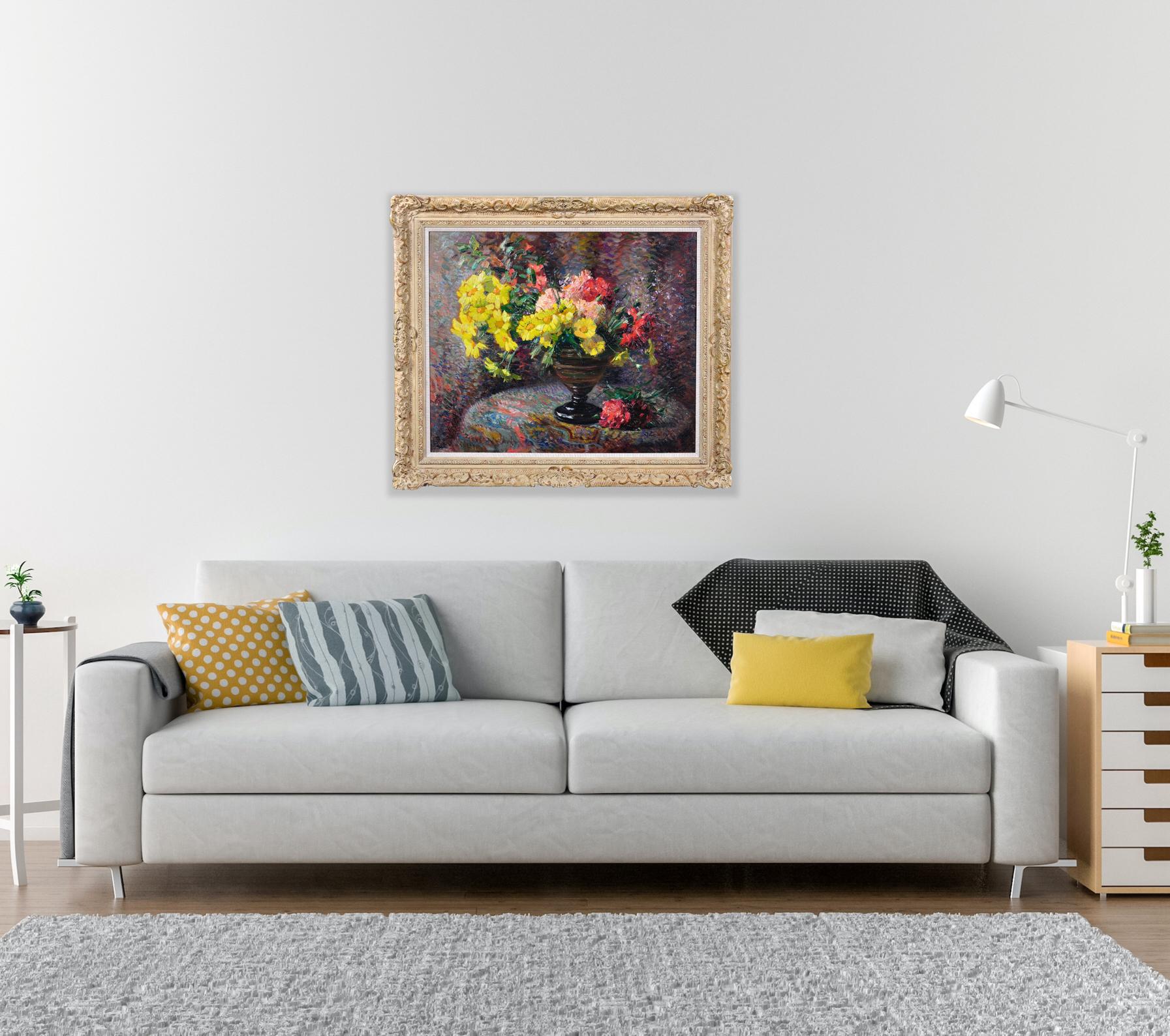 Carnations & Marigolds.Still Life.Impressionistic Pointillism.Original Painting For Sale 9