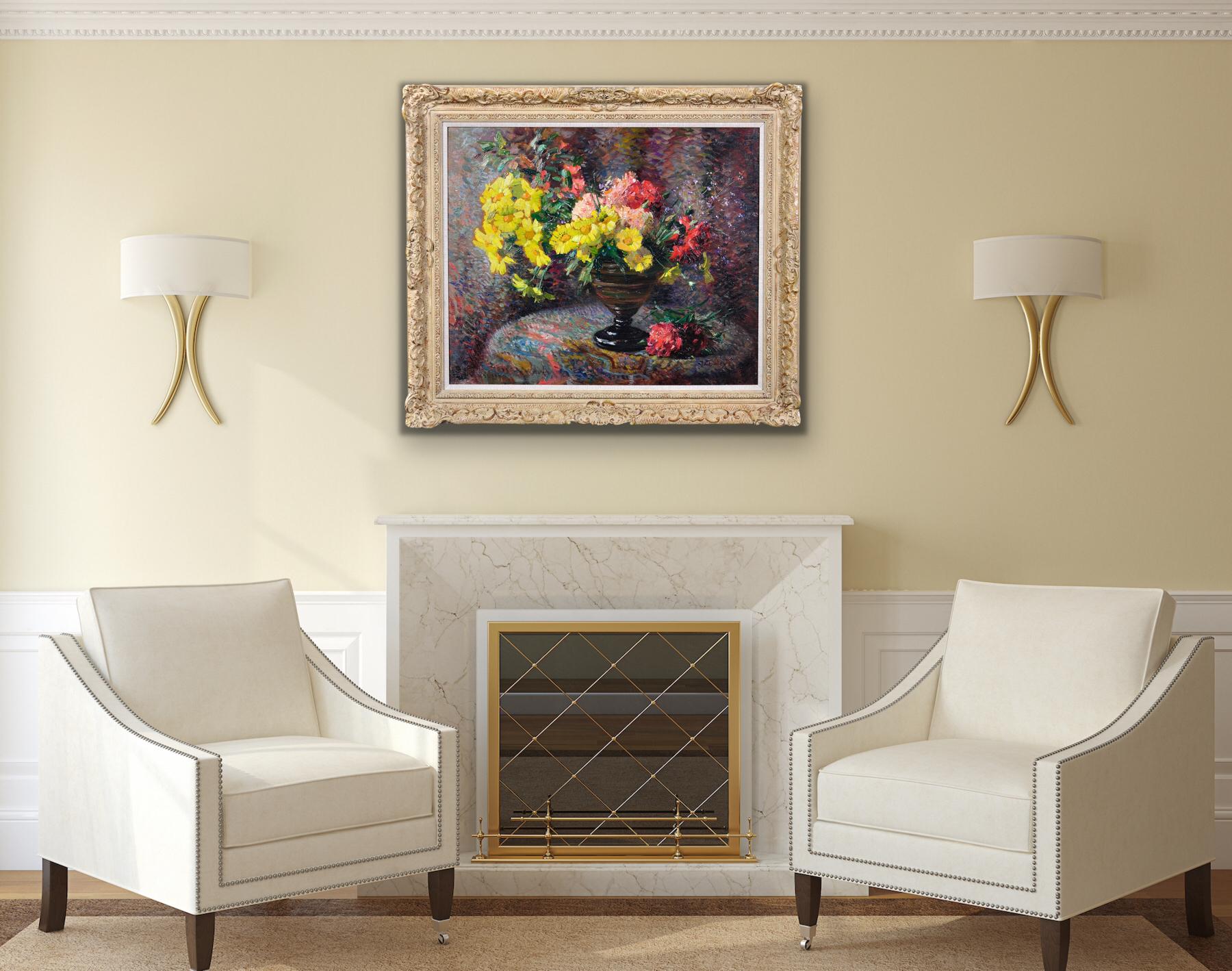 Carnations & Marigolds.Still Life.Impressionistic Pointillism.Original Painting For Sale 13