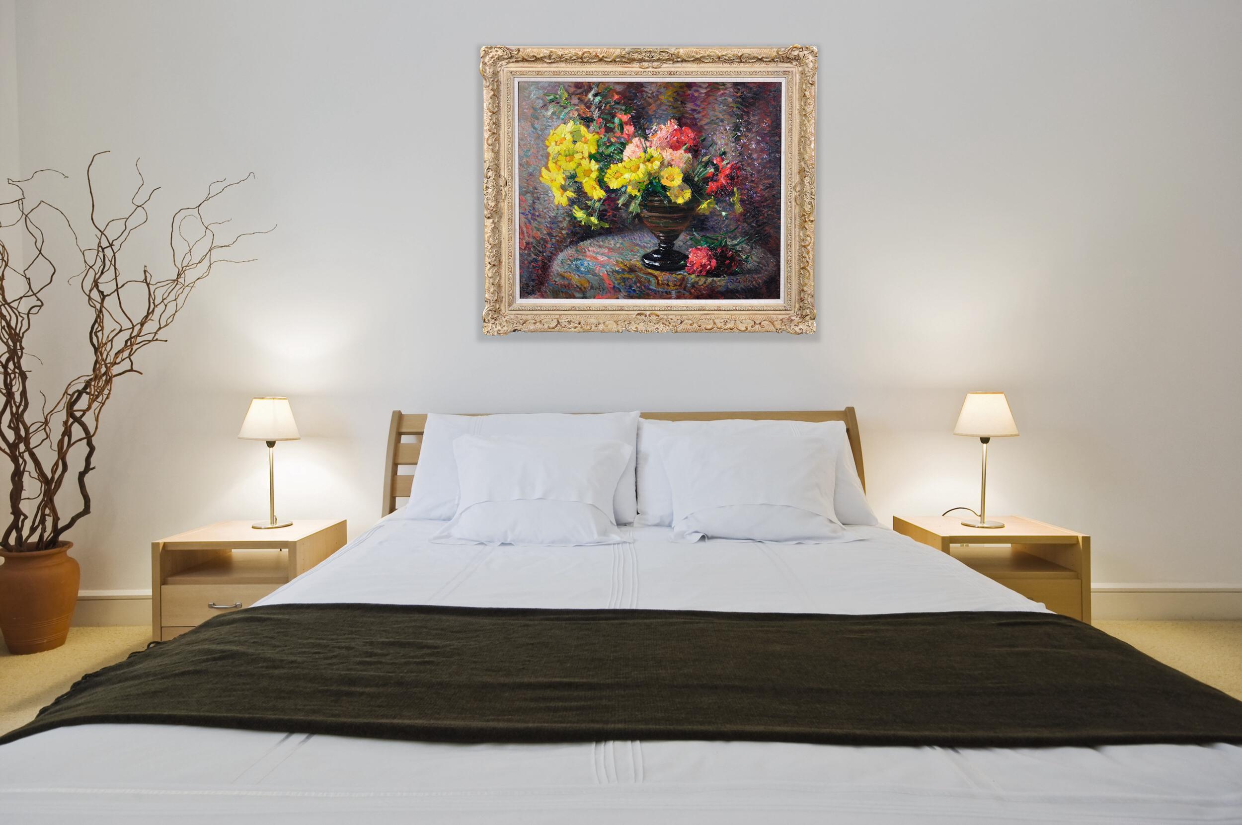 Carnations & Marigolds.Still Life.Impressionistic Pointillism.Original Painting For Sale 14