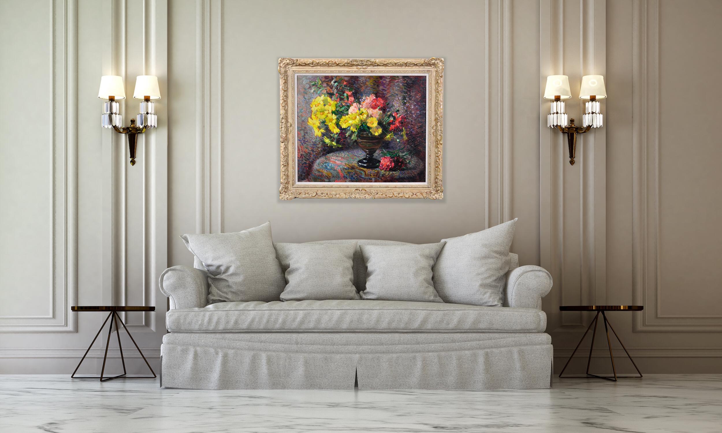 Carnations & Marigolds.Still Life.Impressionistic Pointillism.Original Painting For Sale 15