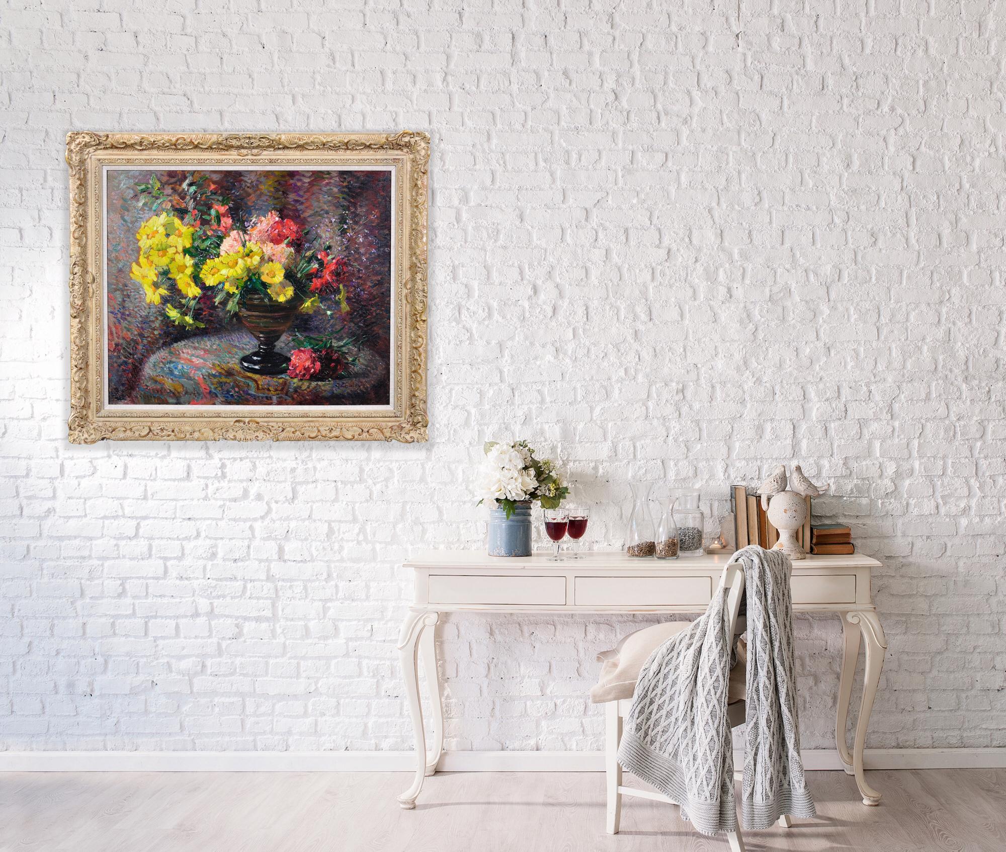 Carnations & Marigolds.Still Life.Impressionistic Pointillism.Original Painting For Sale 16