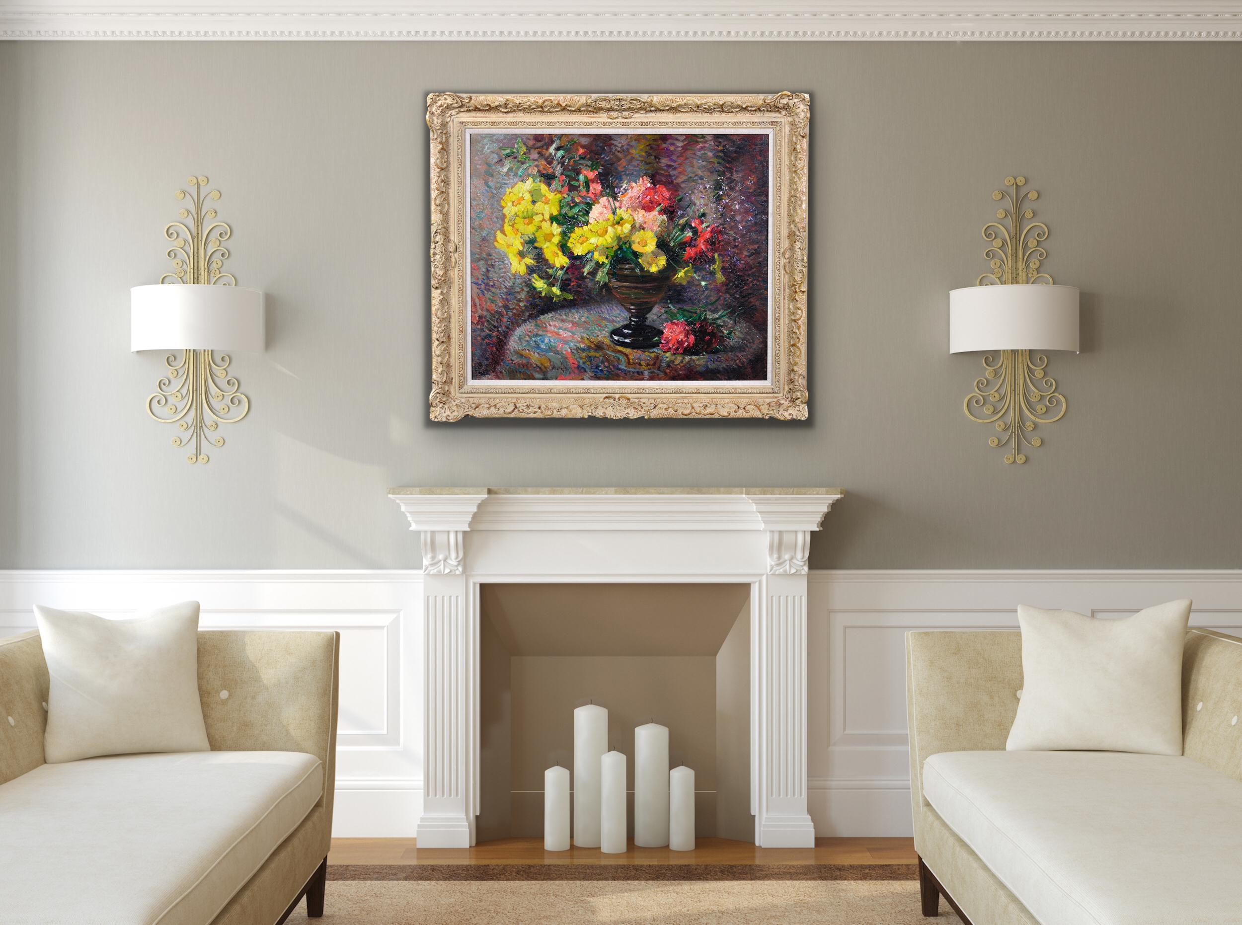 Carnations & Marigolds.Still Life.Impressionistic Pointillism.Original Painting For Sale 17