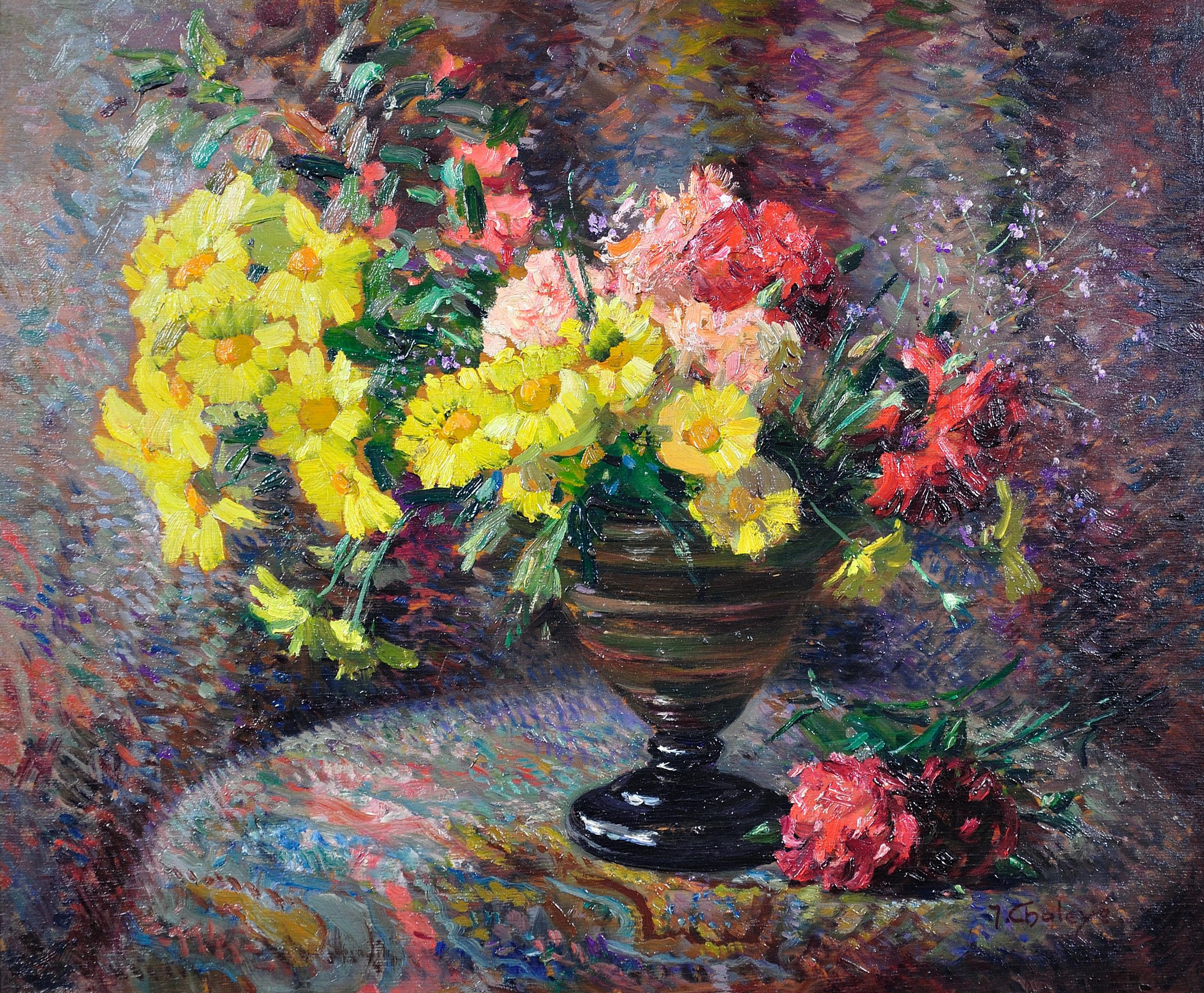 Jean Chaleye. 
French ( b.1878 - d.1960 ).
Still life of Carnations & Marigolds.
Oil on Board. Signed.
Image size 20.9 inches x 25.2 inches ( 53cm x 64cm ).
Frame size 27.6 inches x 31.9 inches ( 70cm x 81cm ).

Available for sale; this original oil