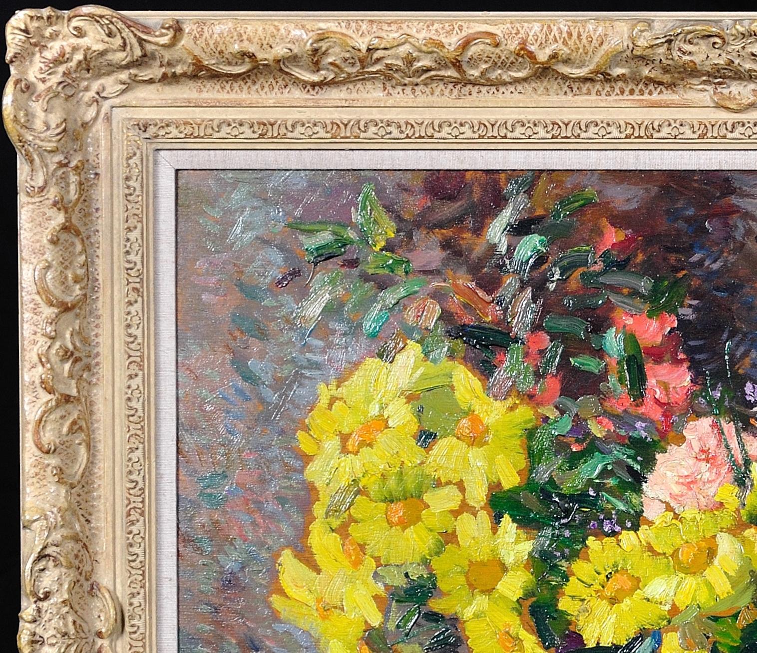 Carnations & Marigolds.Still Life.Impressionistic Pointillism.Original Painting For Sale 18
