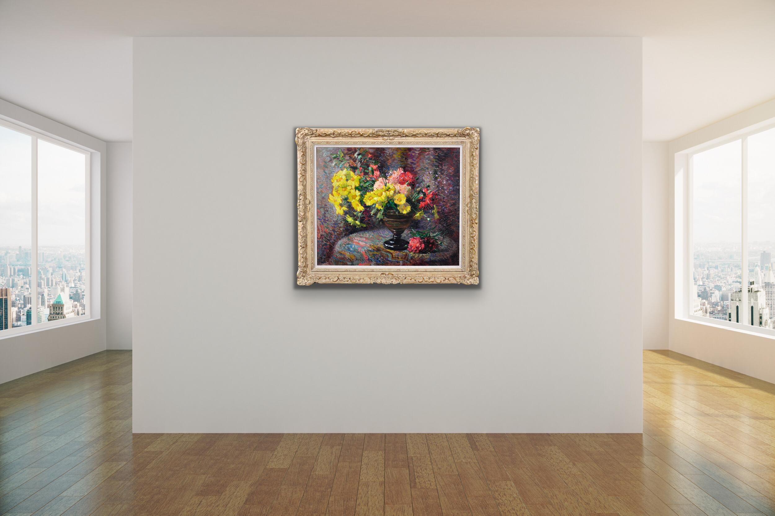 Carnations & Marigolds.Still Life.Impressionistic Pointillism.Original Painting For Sale 6
