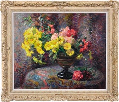 Retro Carnations & Marigolds.Still Life.Impressionistic Pointillism.Original Painting