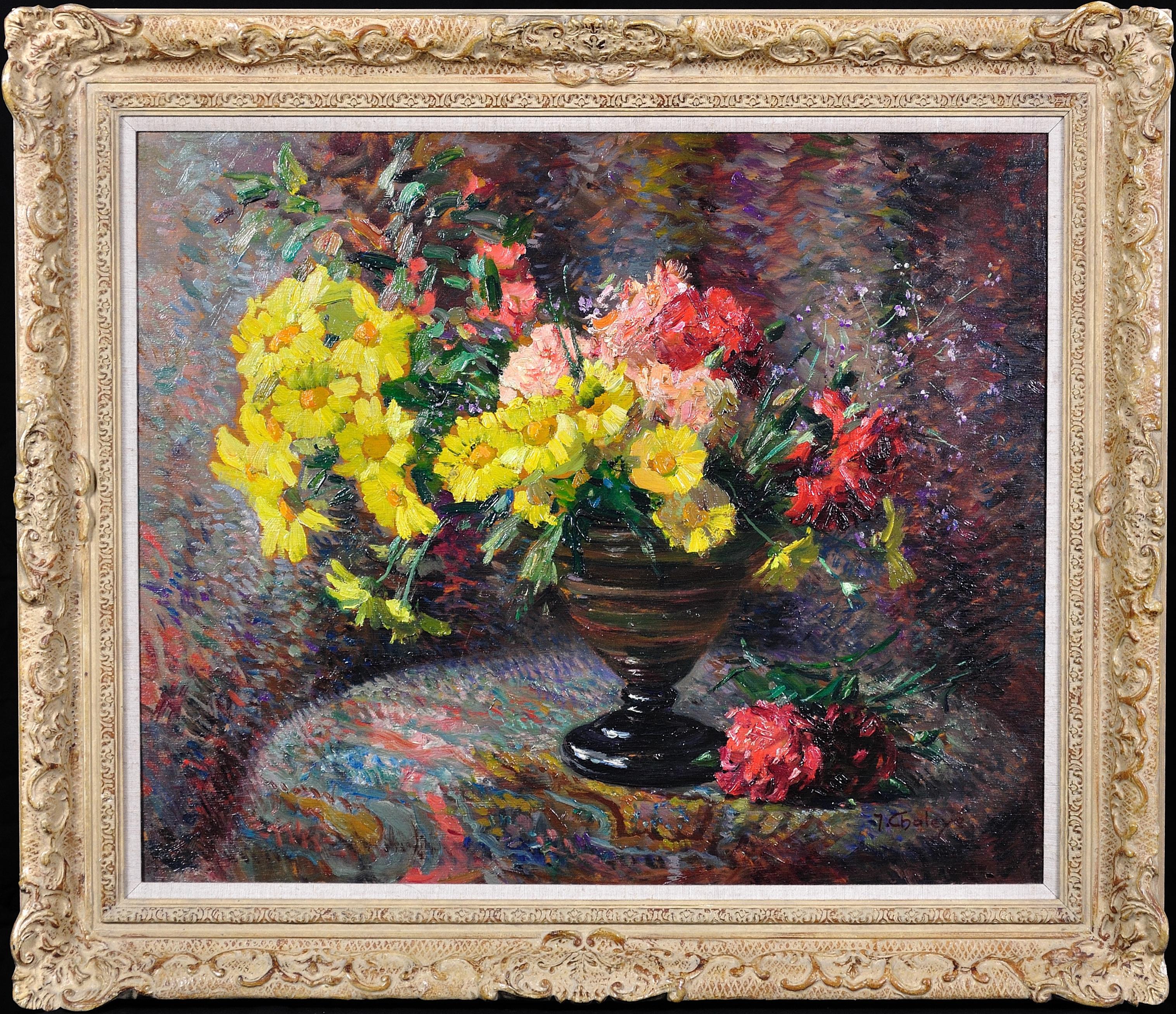 Carnations & Marigolds.Still Life.Impressionistic Pointillism.Original Painting