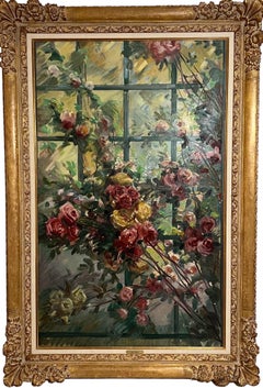Large Post Impressionist Oil Painting Jean Chaleye, Rose Bouquet Findlay Gallery