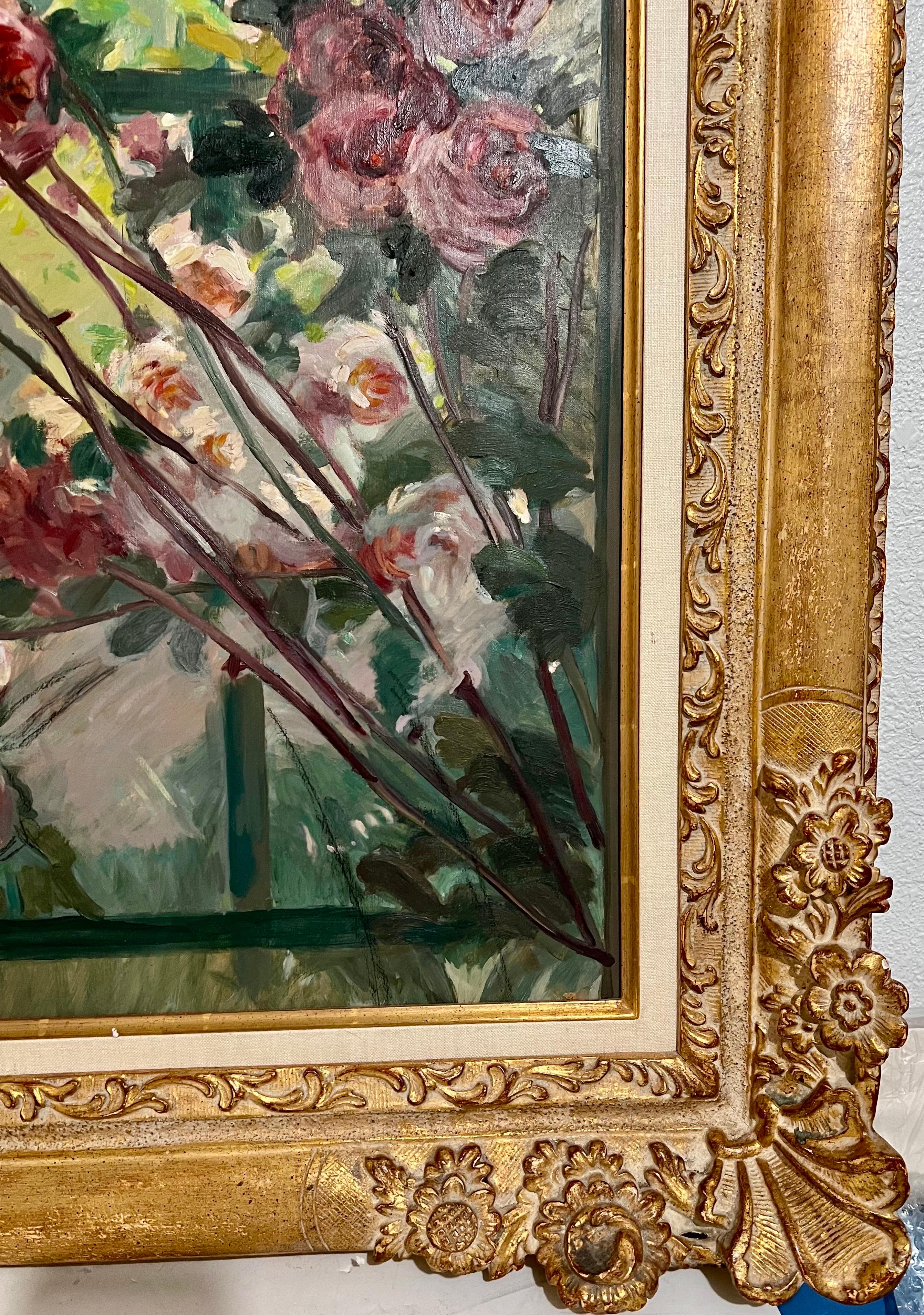 Grande dipinto a olio post-impressionista Jean Chaleye, Bouquet di rose (a) Gallery in vendita 3