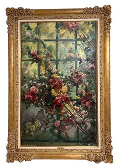 Large Post Impressionist Oil Painting Jean Chaleye, Rose Bouquet Findlay Gallery