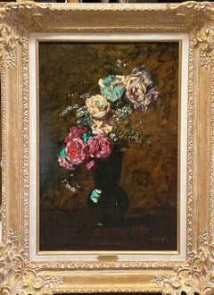 "Roses aux Marguerites, " Jean Chaleye, Impressionist Flowers and Vase Still Life