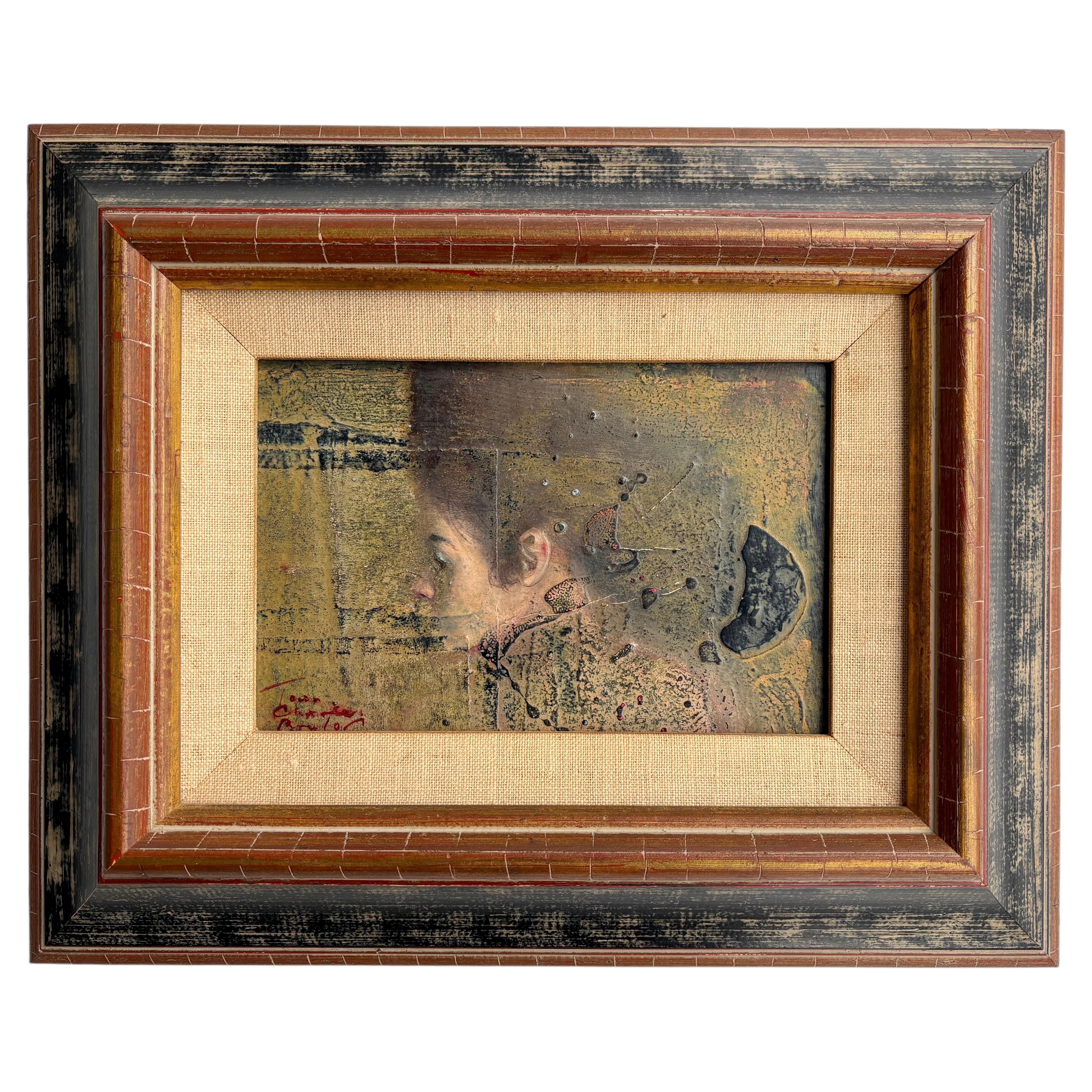 Jean-Charles Bouloc oil painting on board of a girl, French- Tahitian artist .