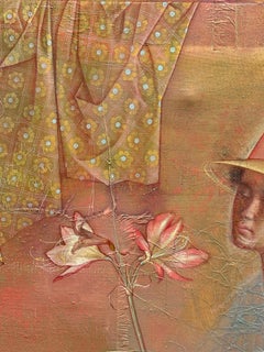 Jean Charles Bouloc oil painting on canvas person with flowers. French-Tahitian