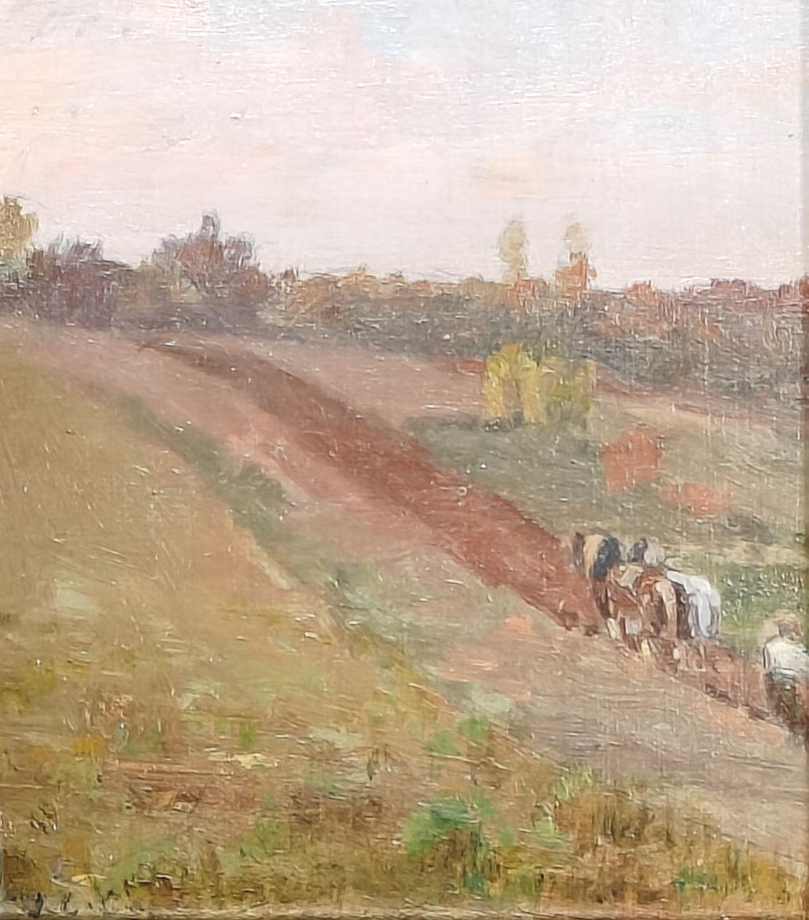 "Ploughing on the Hillside" Jean-Charles Cazin, Plein Air Landscape Sketch