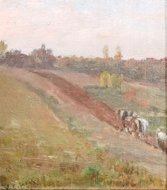 „Ploughing on the Hillside“ Jean-Charles Cazin, Plein Air-Landschaftsskizze