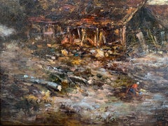 The Barn, Oil On Bord, Signed Jean-Charles Cazin, Barbizon School, 1865