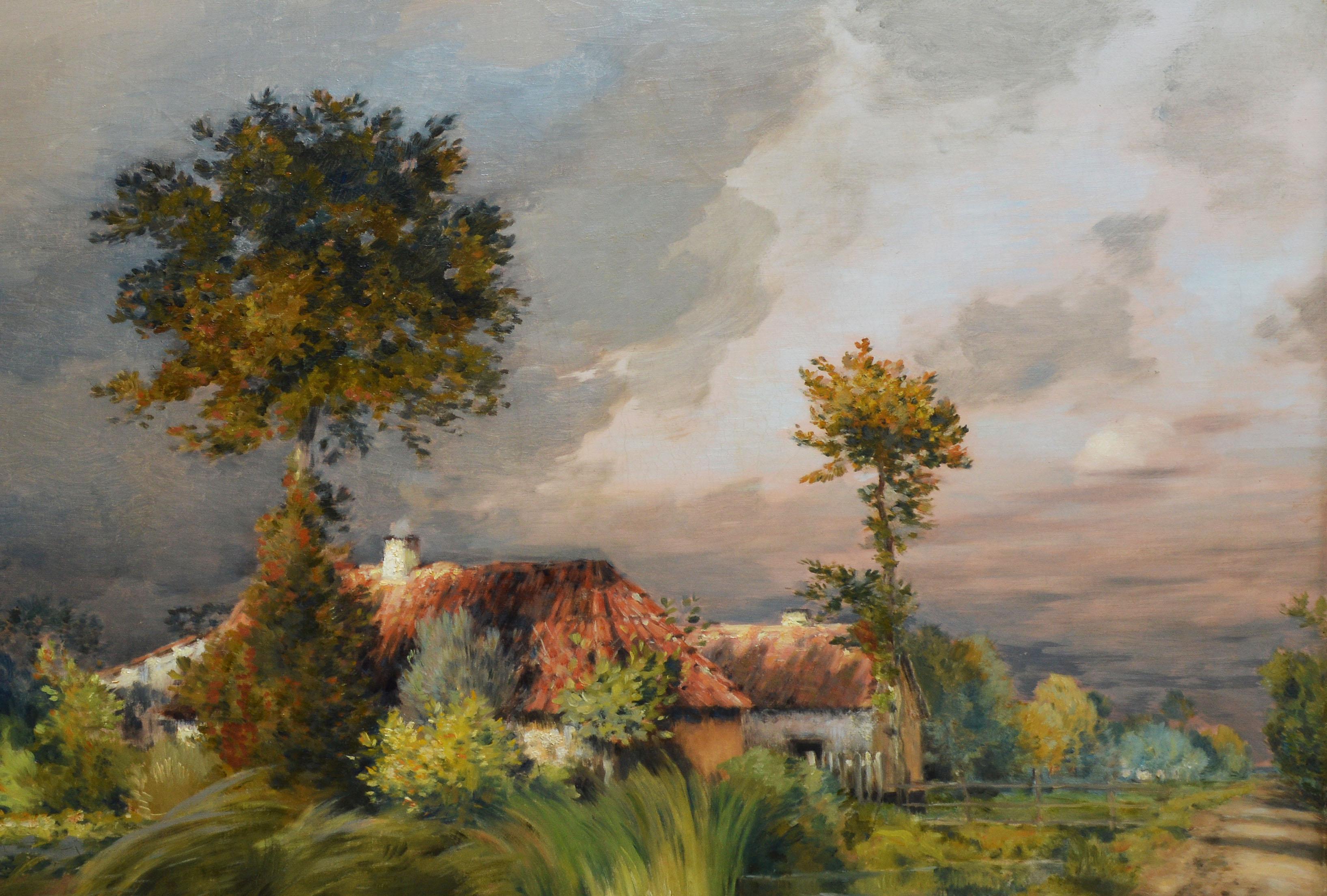 Antique Barbizon Sunset Landscape Signed Oil Painting by Jean Charles Cazin 2