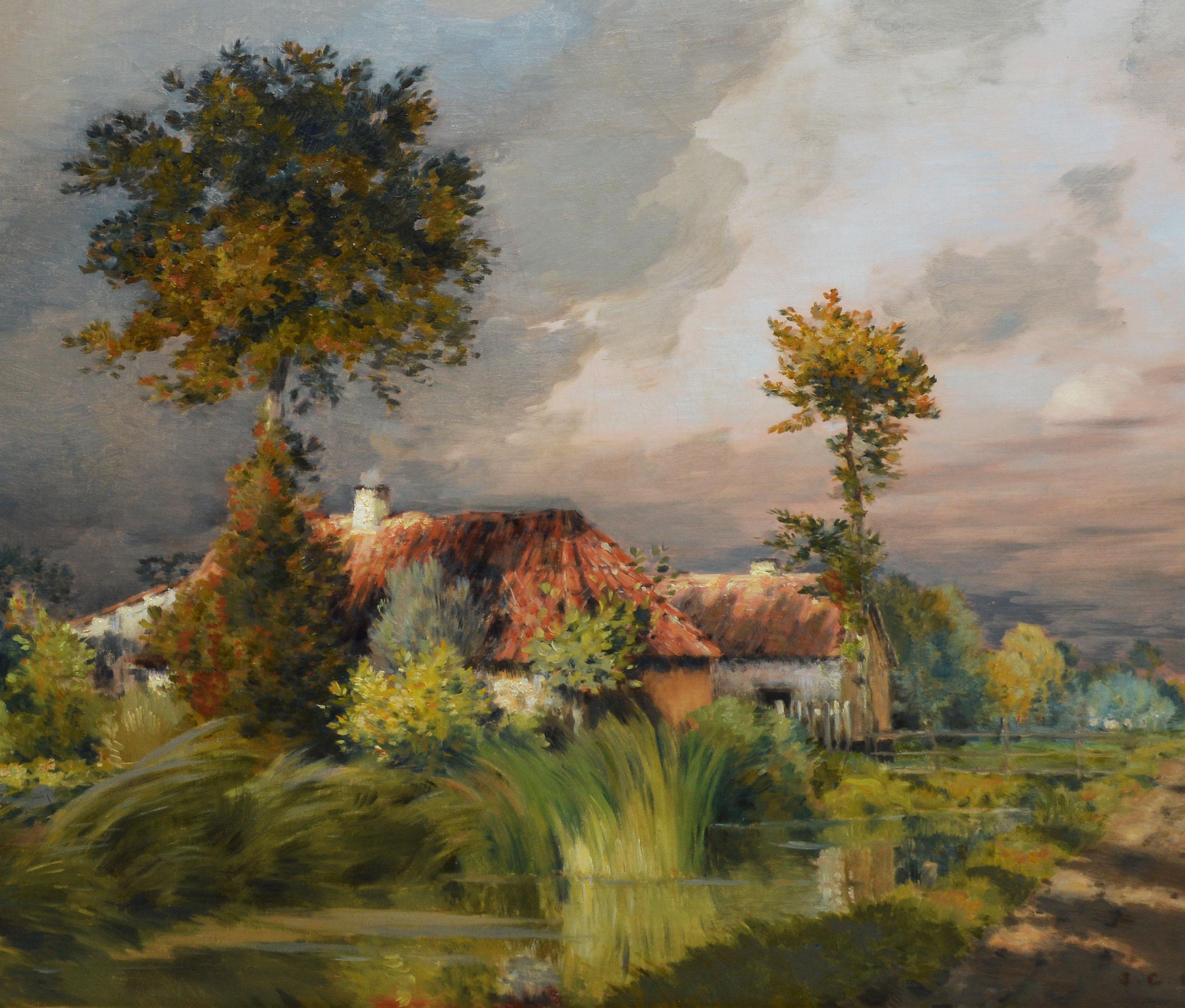 Antique Barbizon Sunset Landscape Signed Oil Painting by Jean Charles Cazin 4