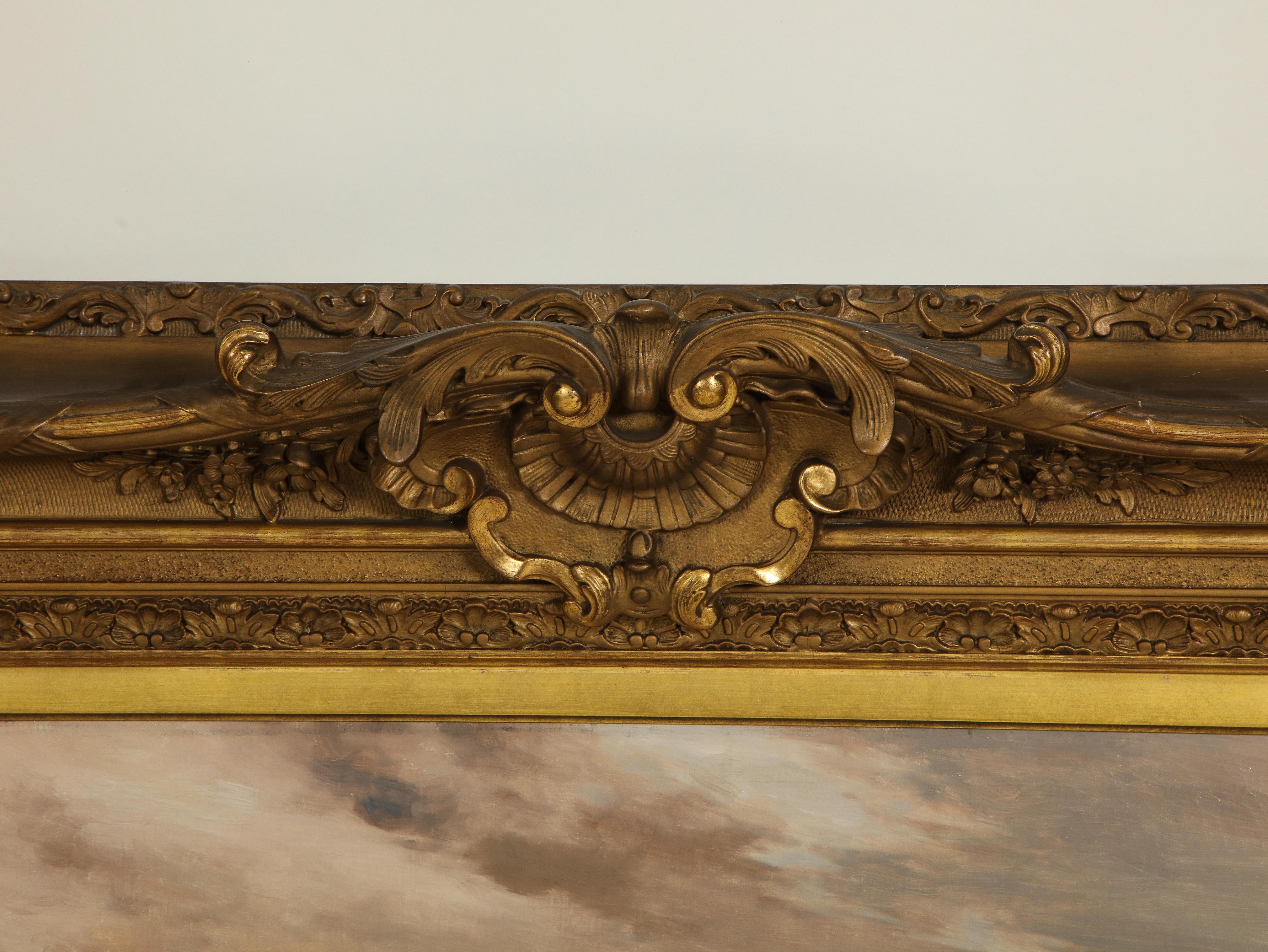 Haystacks accrochers - Beige Landscape Painting par Jean Charles Cazin