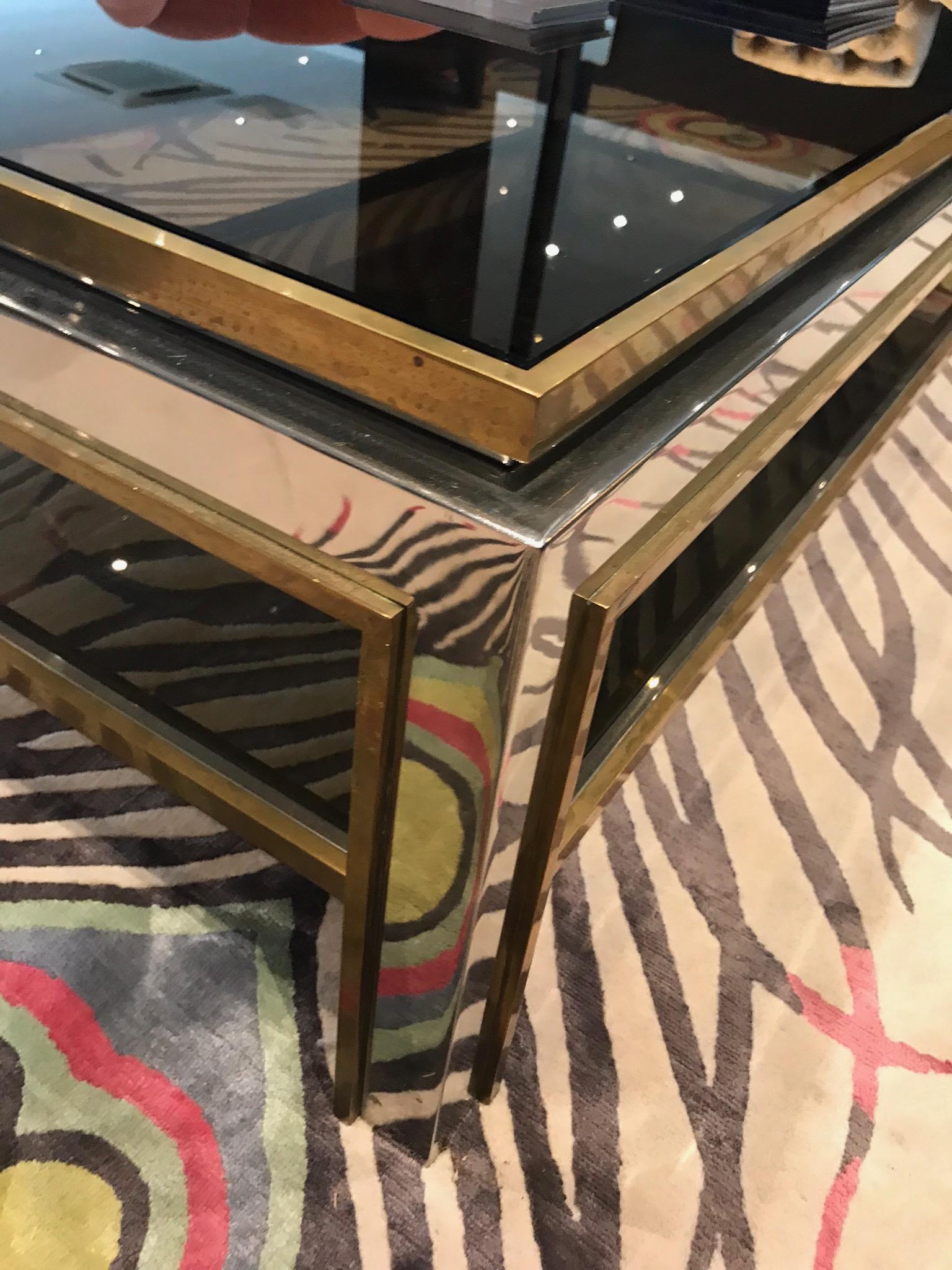A Jean Charles 1970s polished chrome and brass Coffee Table with smoked glass  2