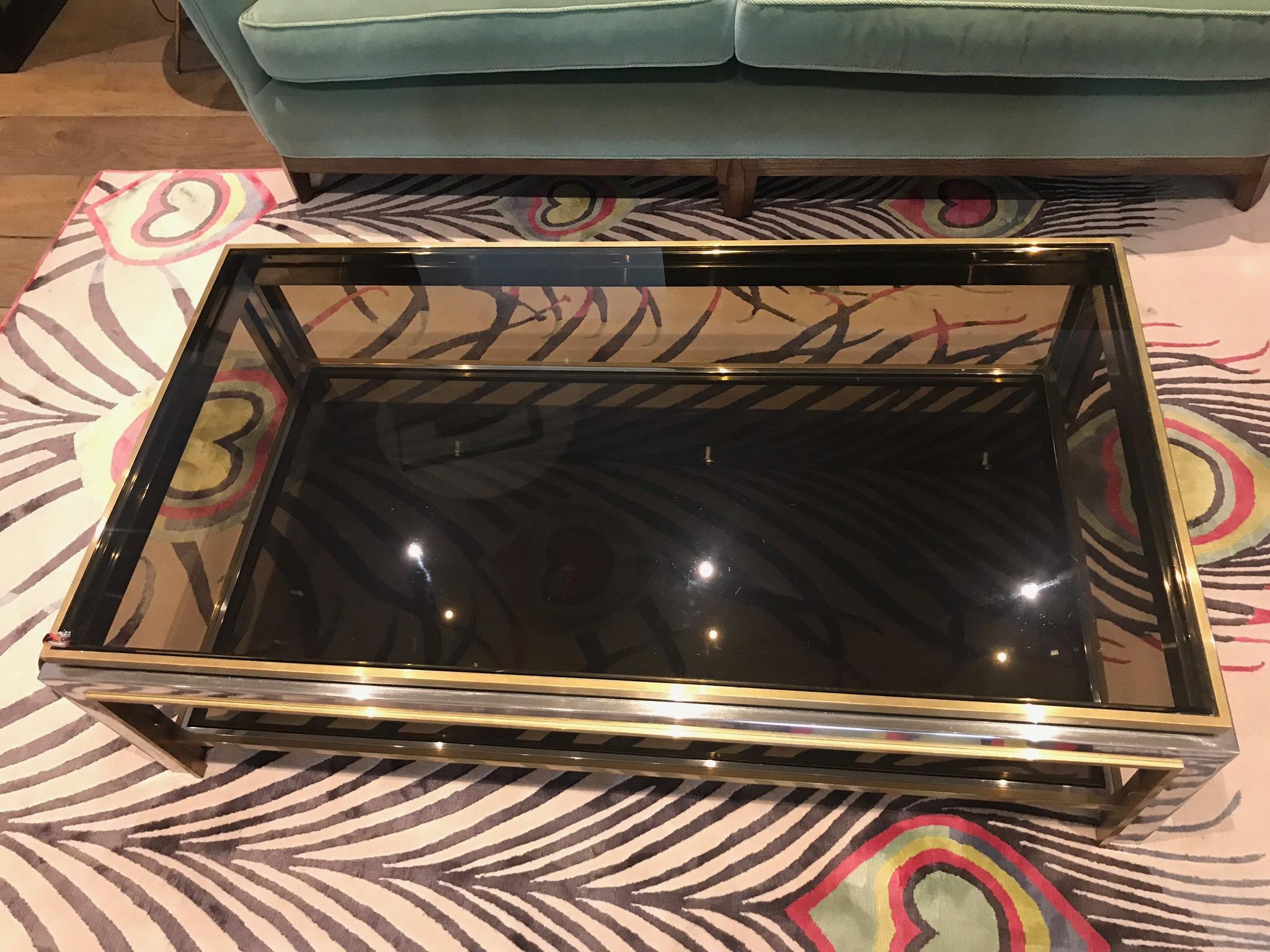 A Jean Charles 1970s polished chrome and brass Coffee Table with smoked glass  4