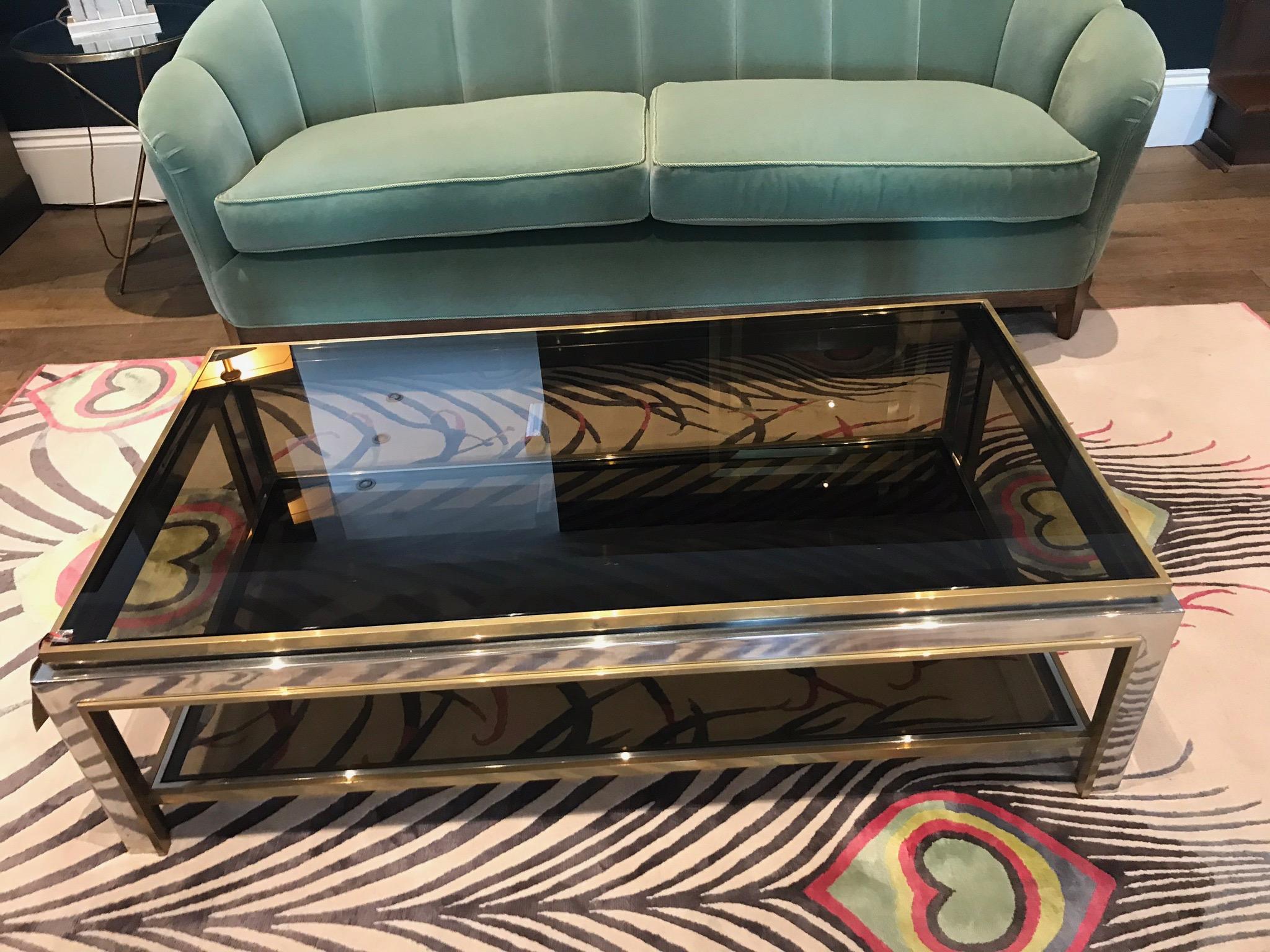 A Jean Charles 1970s polished chrome and brass Coffee Table with smoked glass  5
